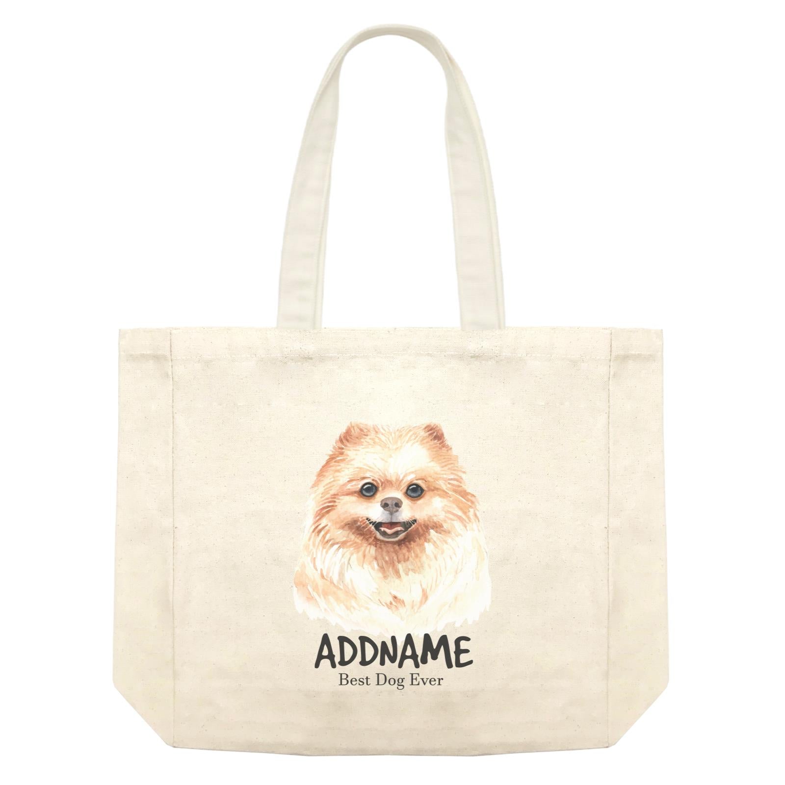 Watercolor Dog Pomeranian Best Dog Ever Addname Shopping Bag