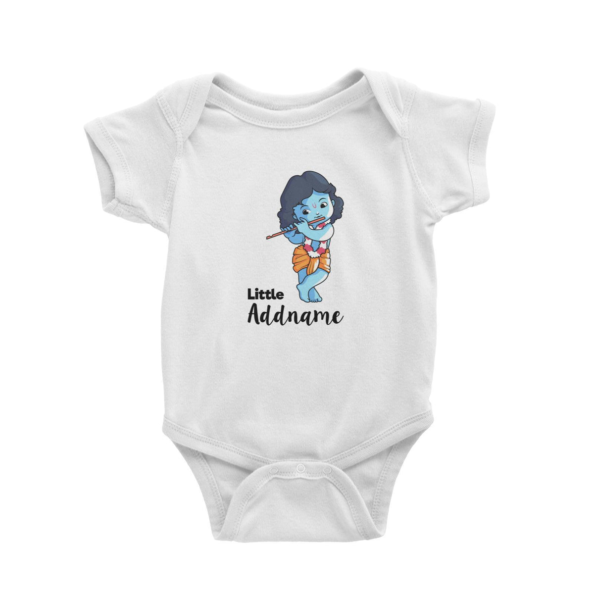 Cute Krishna With Flower Garland Playing Flute Little Addname Baby Romper