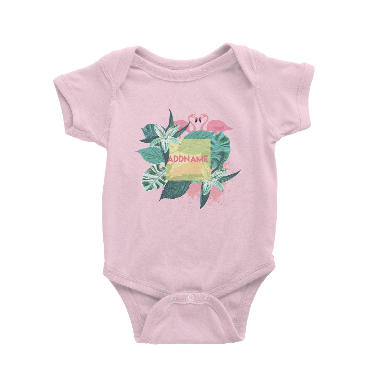 Tropical Leaves with Flamingoes Addname Baby Romper