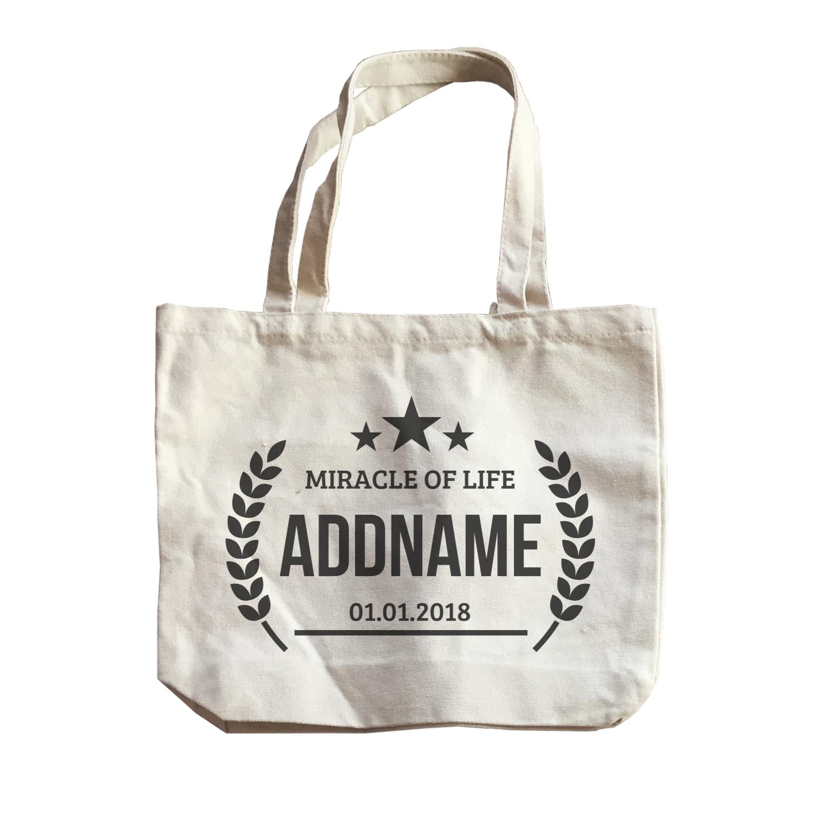 Miracle of Life with Stars Personalizable with Name and Date Canvas Bag