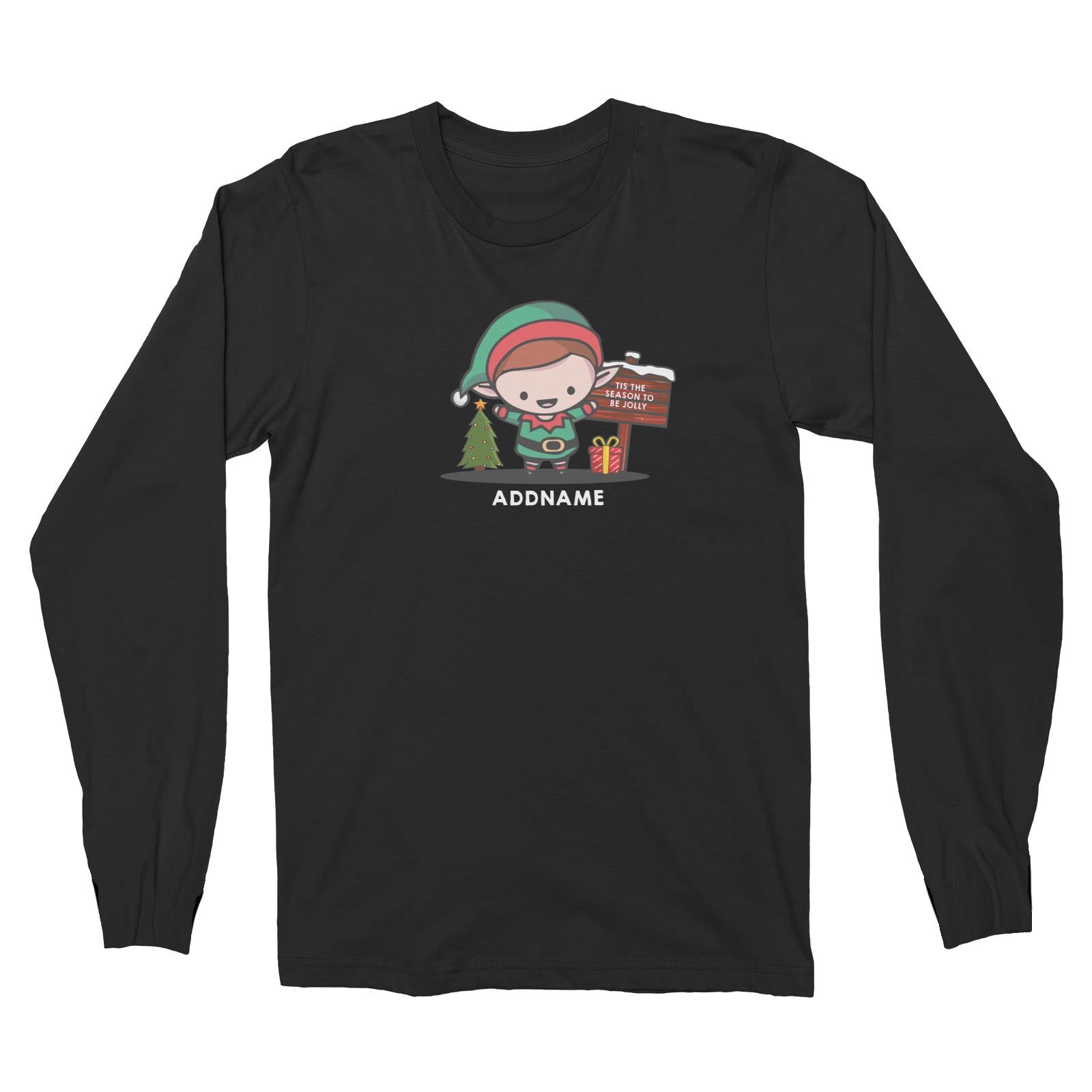 Christmas Cute Jolly Series Elf Addname Long Sleeve  T-Shirt