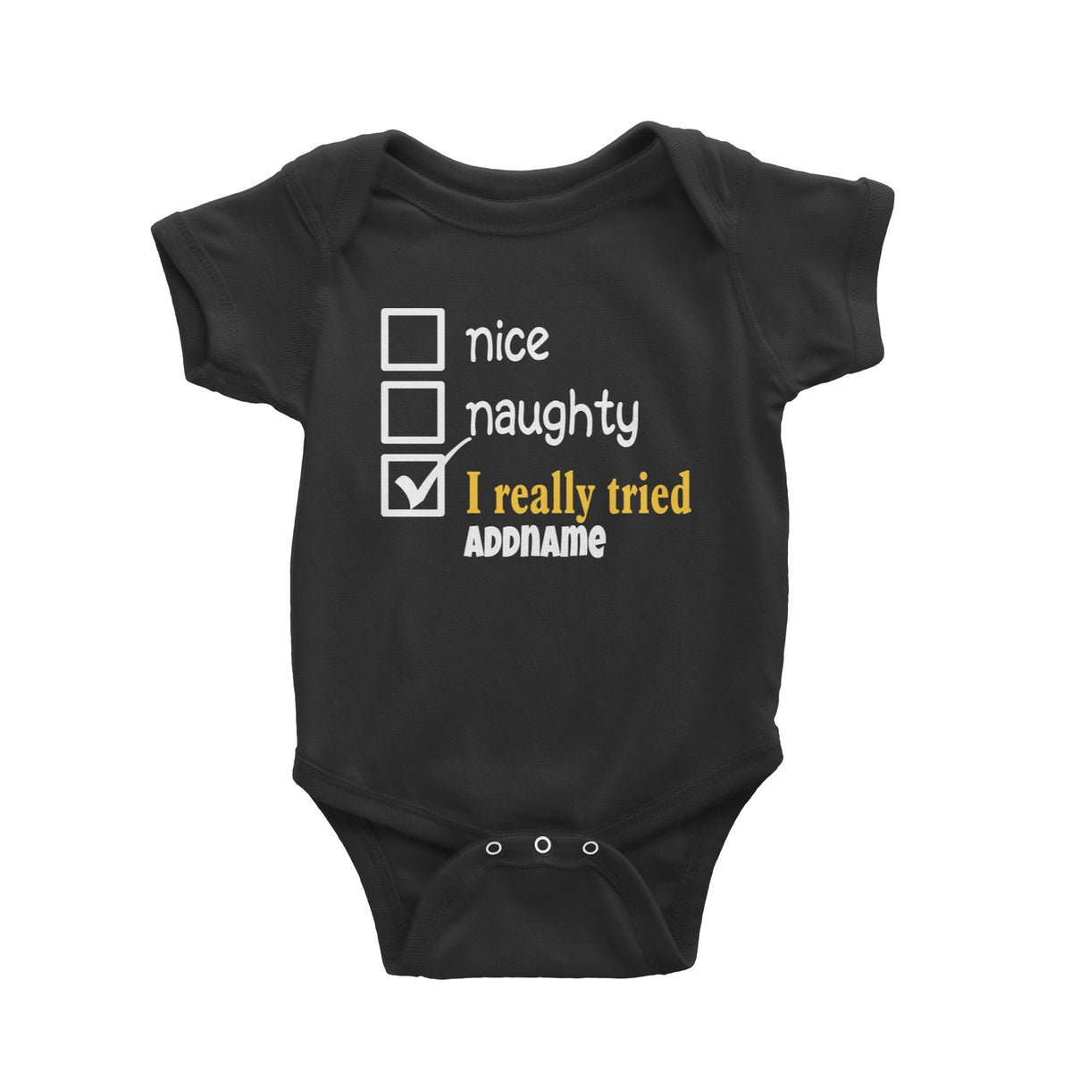 Xmas Nice Naughty I Really Tried Baby Romper