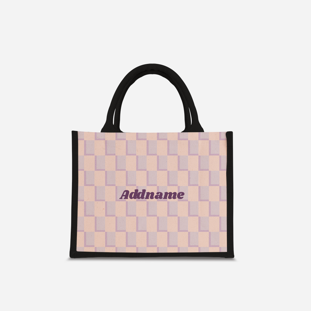 Checkered Series Half Lining Small Jute Bag - Purple Black