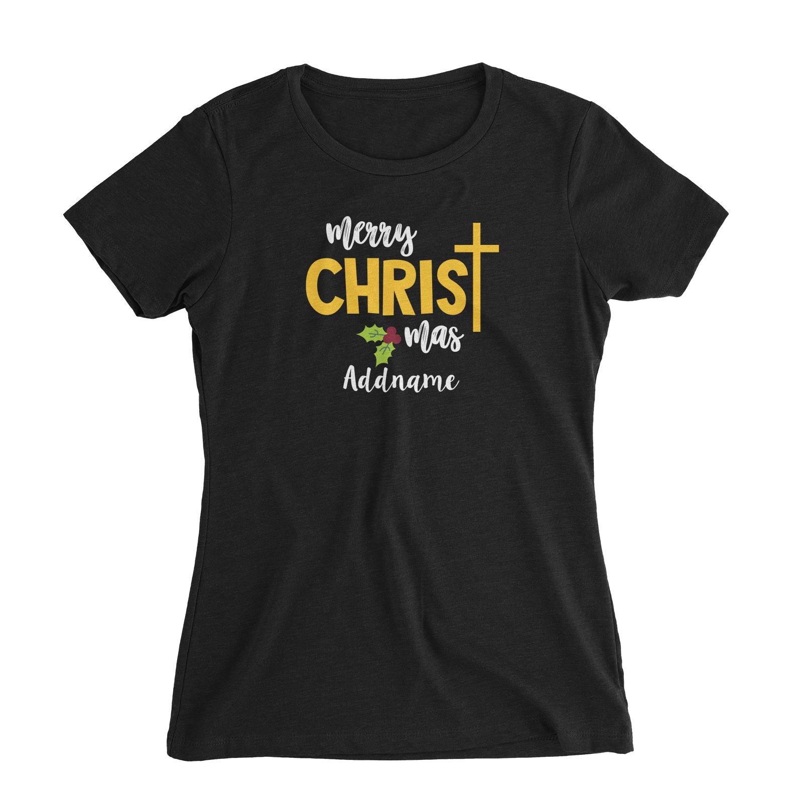 Xmas Merry Christmas with Cross Women's Slim Fit T-Shirt