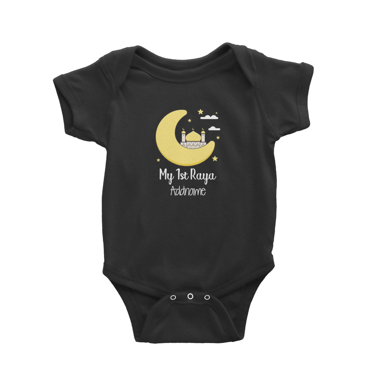 Raya Cute Mosque Cartoon Moon My 1st Raya Addname Baby Romper