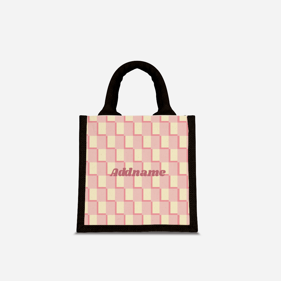Checkered Series Half Lining Lunch Bag  - Pink Black
