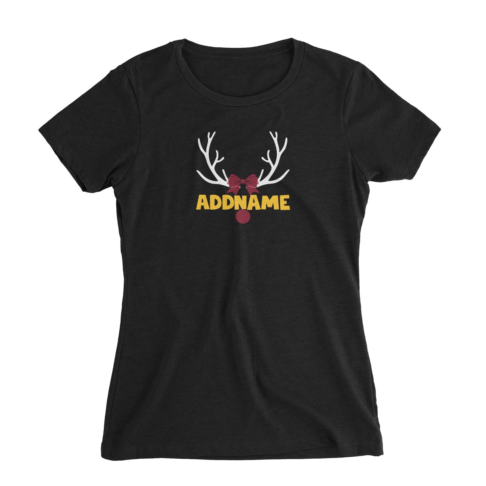 Xmas Rudolf Antler and Nose with Ribbon Women's Slim Fit T-Shirt