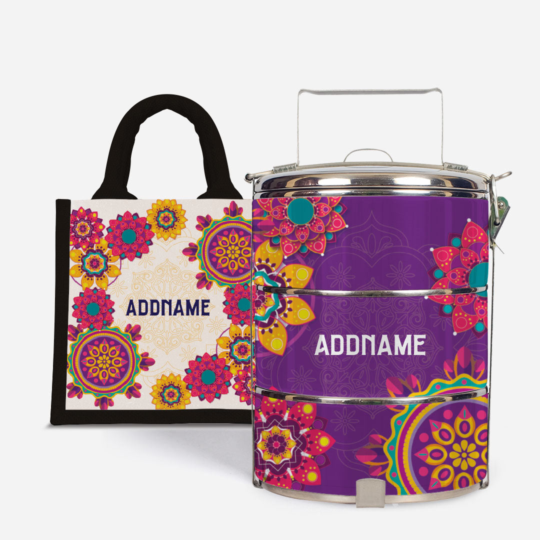 Pookal Series Standard Tiffin with Half Lining Lunch Bag - Puukom Black
