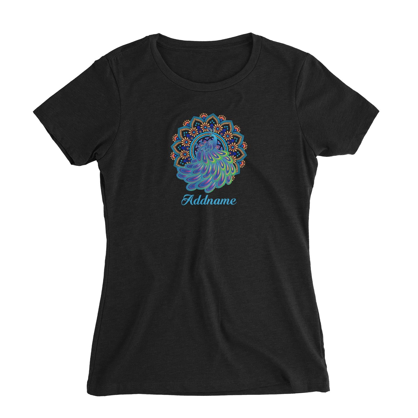Deepavali Series Virtue Peacock with Sky Blue Mandala Women's Slim Fit T-Shirt