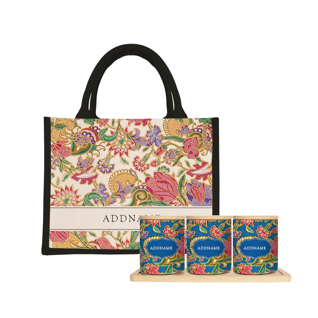 Batik Series - Kuntum Balang Raya Set (3 in 1) with Half Lining Small Jute Bag
