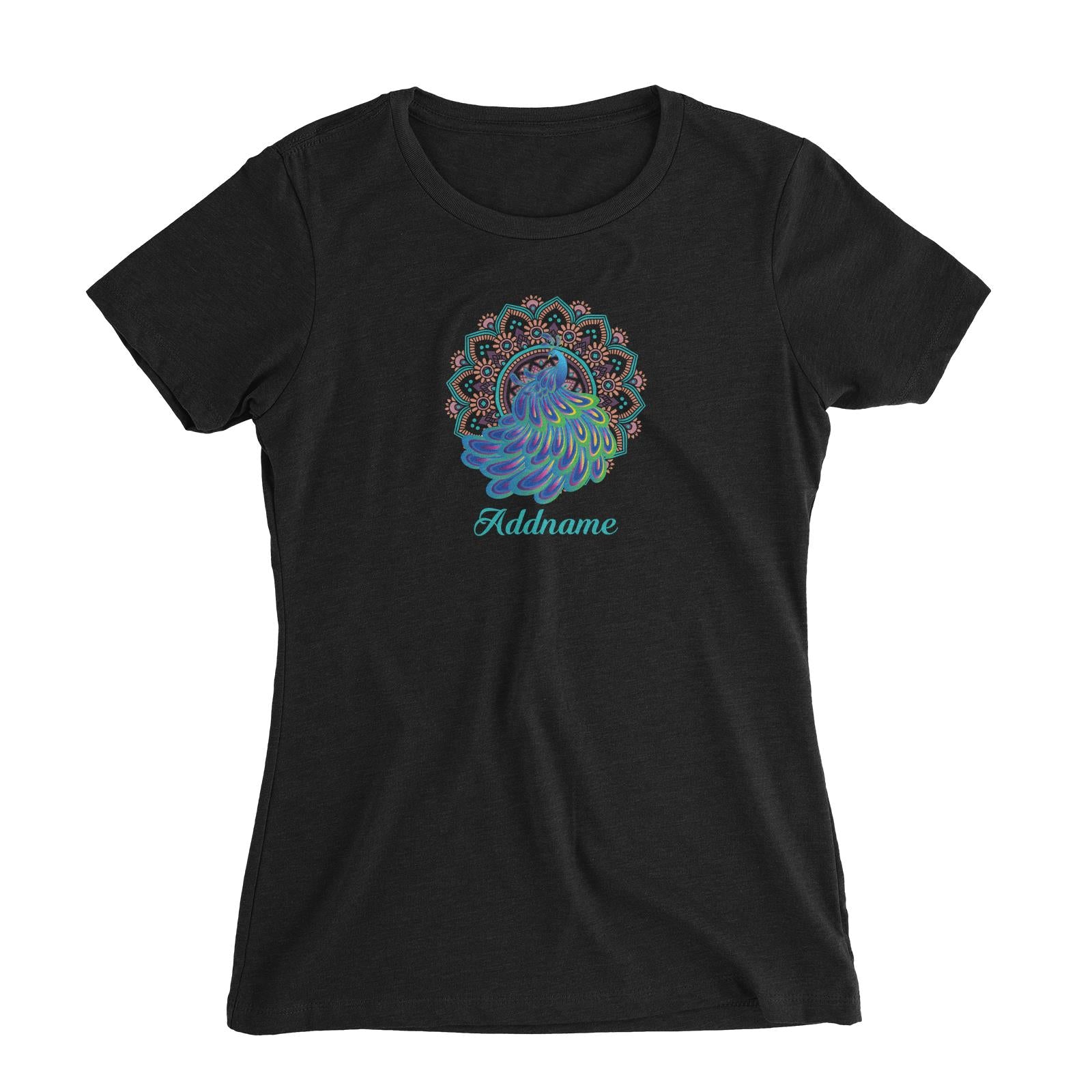 Deepavali Series Virtue Peacock with Turquoise Mandala Women's Slim Fit T-Shirt