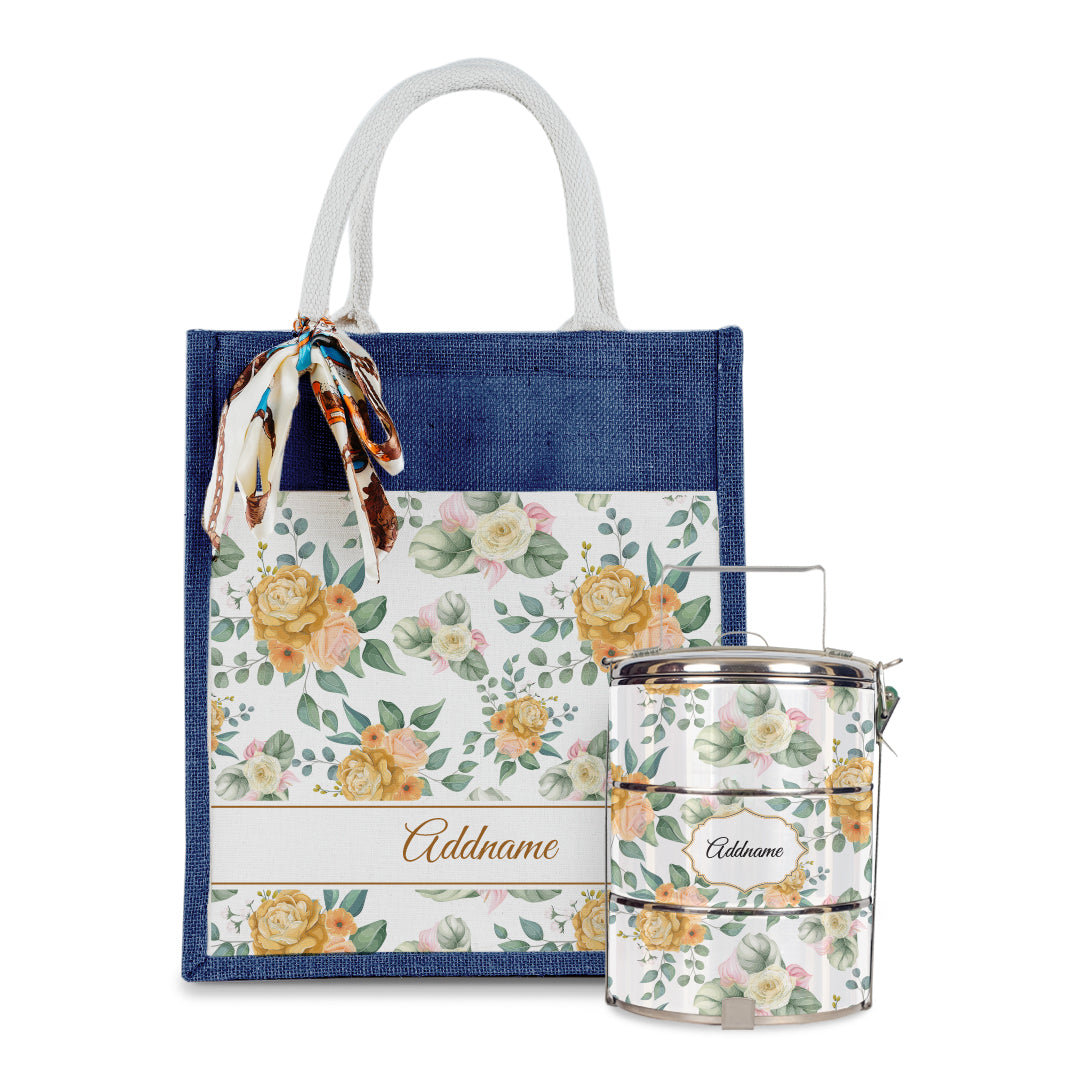 Laura Series - Honey Colorful Jute Bag with Tiffin Carrier Set