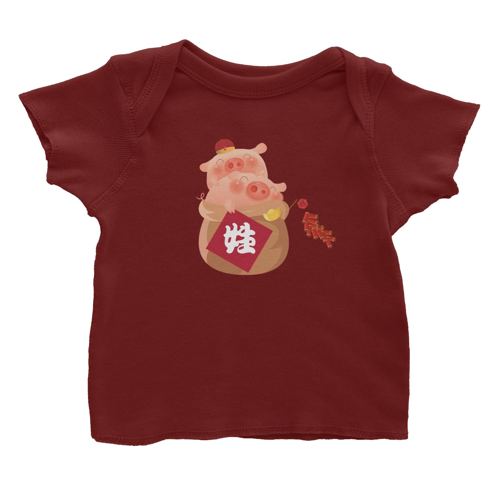 Chinese New Year Pig Group in Bag Add Surname Baby T-Shirt