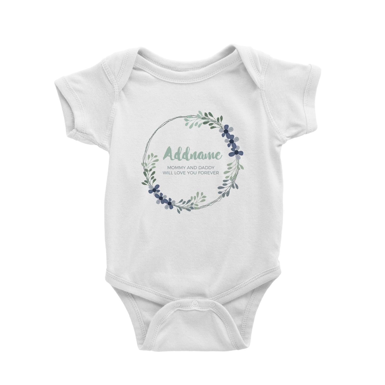 Dark Green and Navy Blue Wreath Personalizable with Name and Text Baby Romper