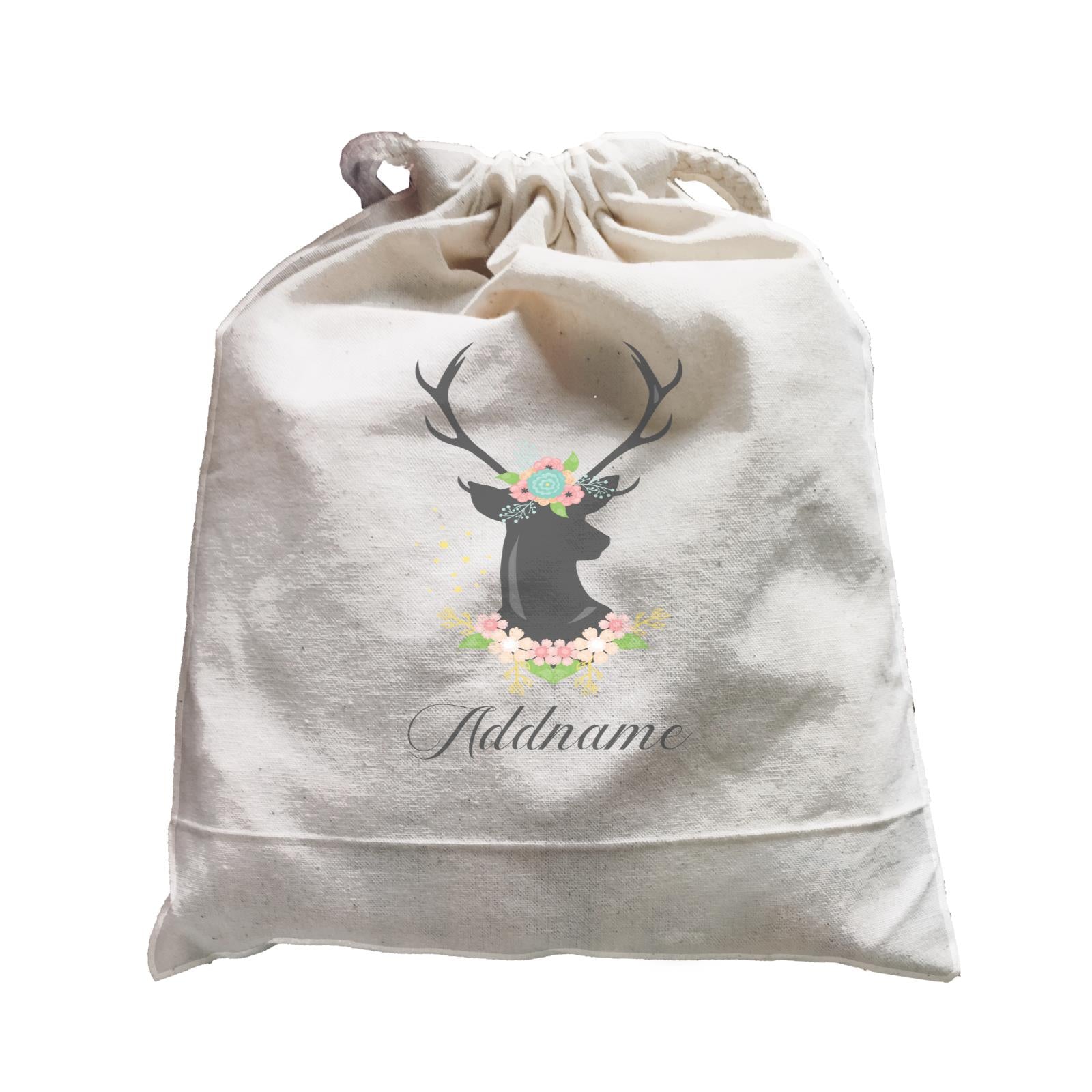 Basic Family Series Pastel Deer Black Deer With Flower Addname Satchel