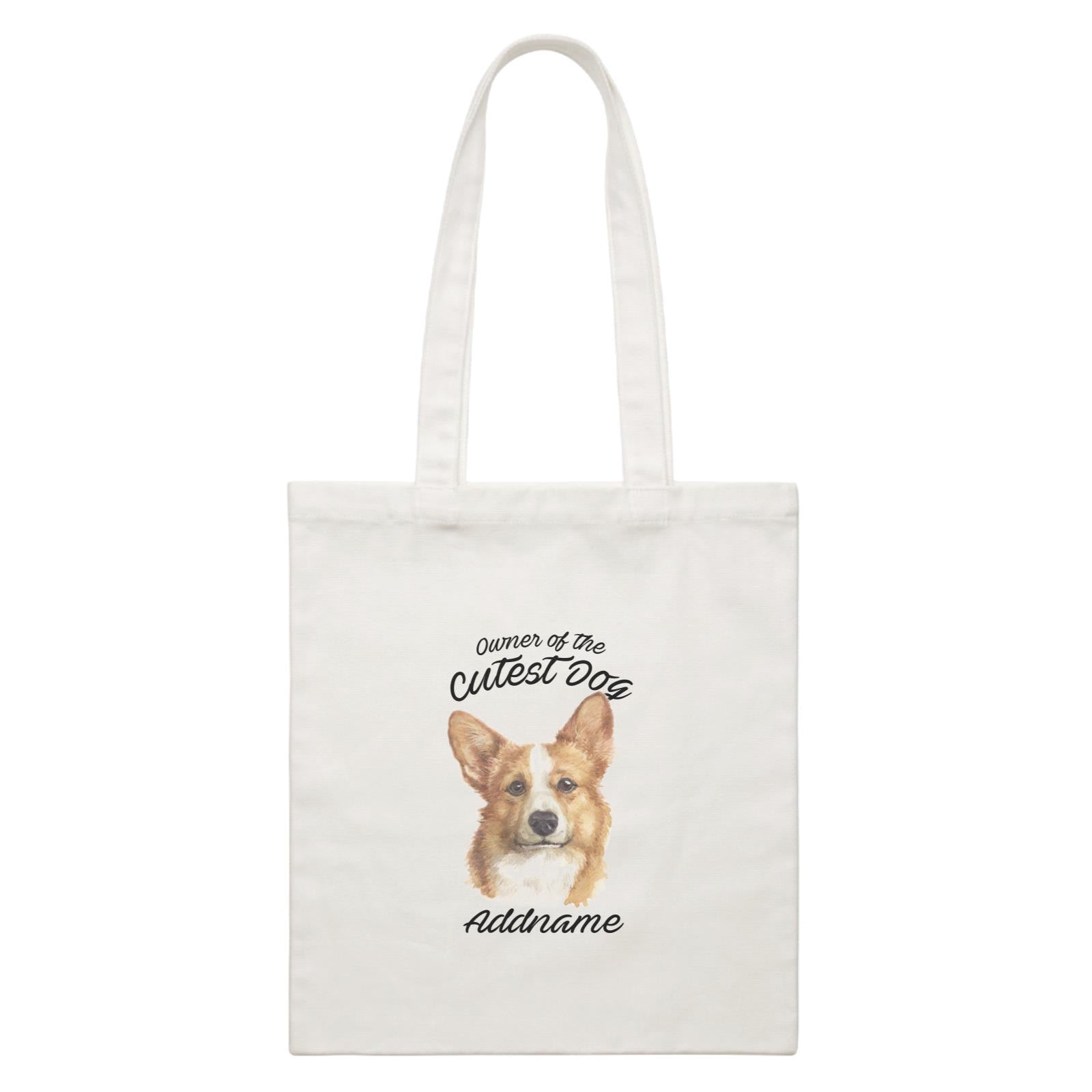 Watercolor Dog Owner Of The Cutest Dog Welsh Corgi Addname White Canvas Bag