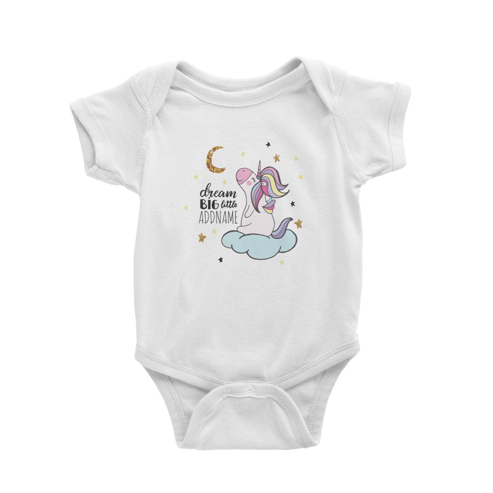 Dream Big Little Addname Sweet Unicorn White Baby Romper Personalizable Designs