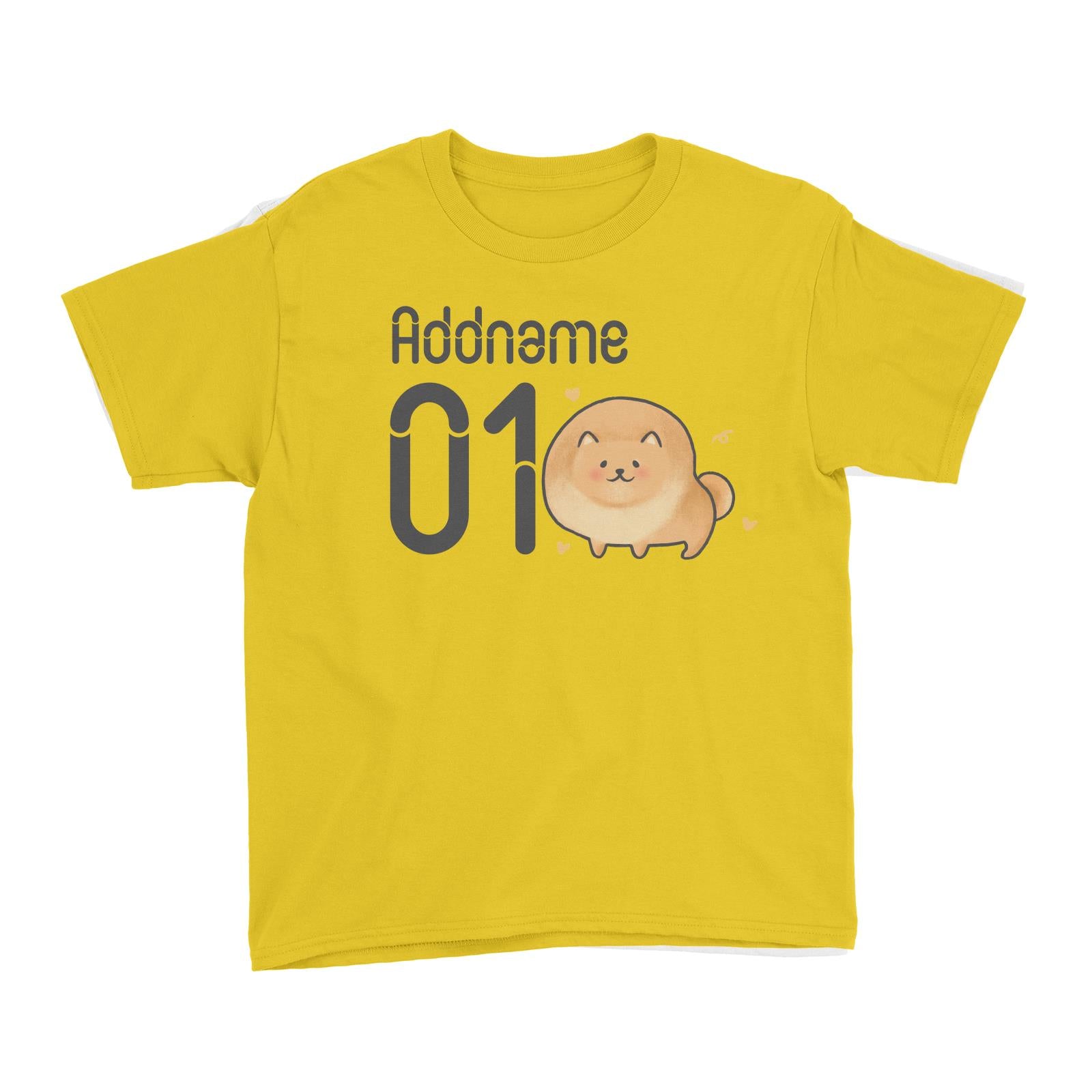 Name and Number Cute Hand Drawn Style Pomeranian Kid's T-Shirt