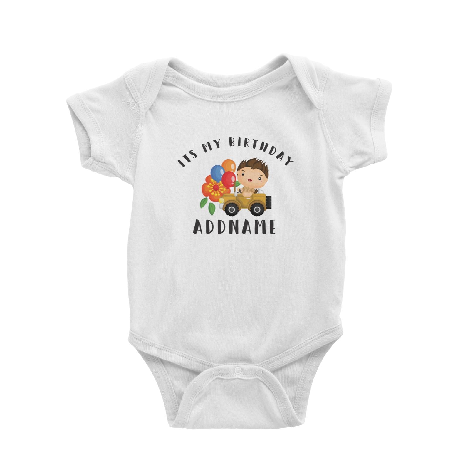 Birthday Safari Explorer Boy Driving Jeep Car It's My Birthday Addname Baby Romper