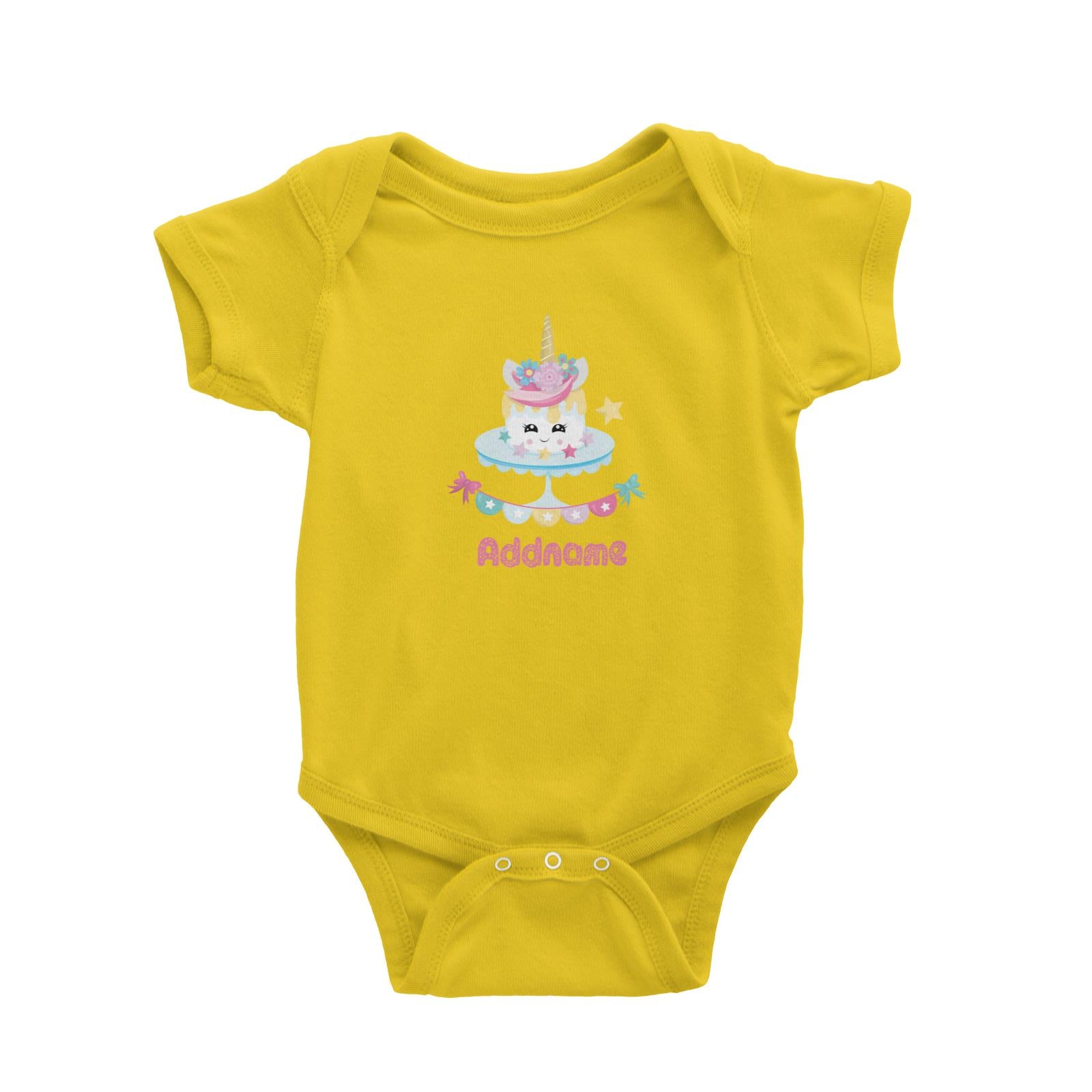 Magical Sweets Birthday Unicorn Cake with Banner Addname Baby Romper
