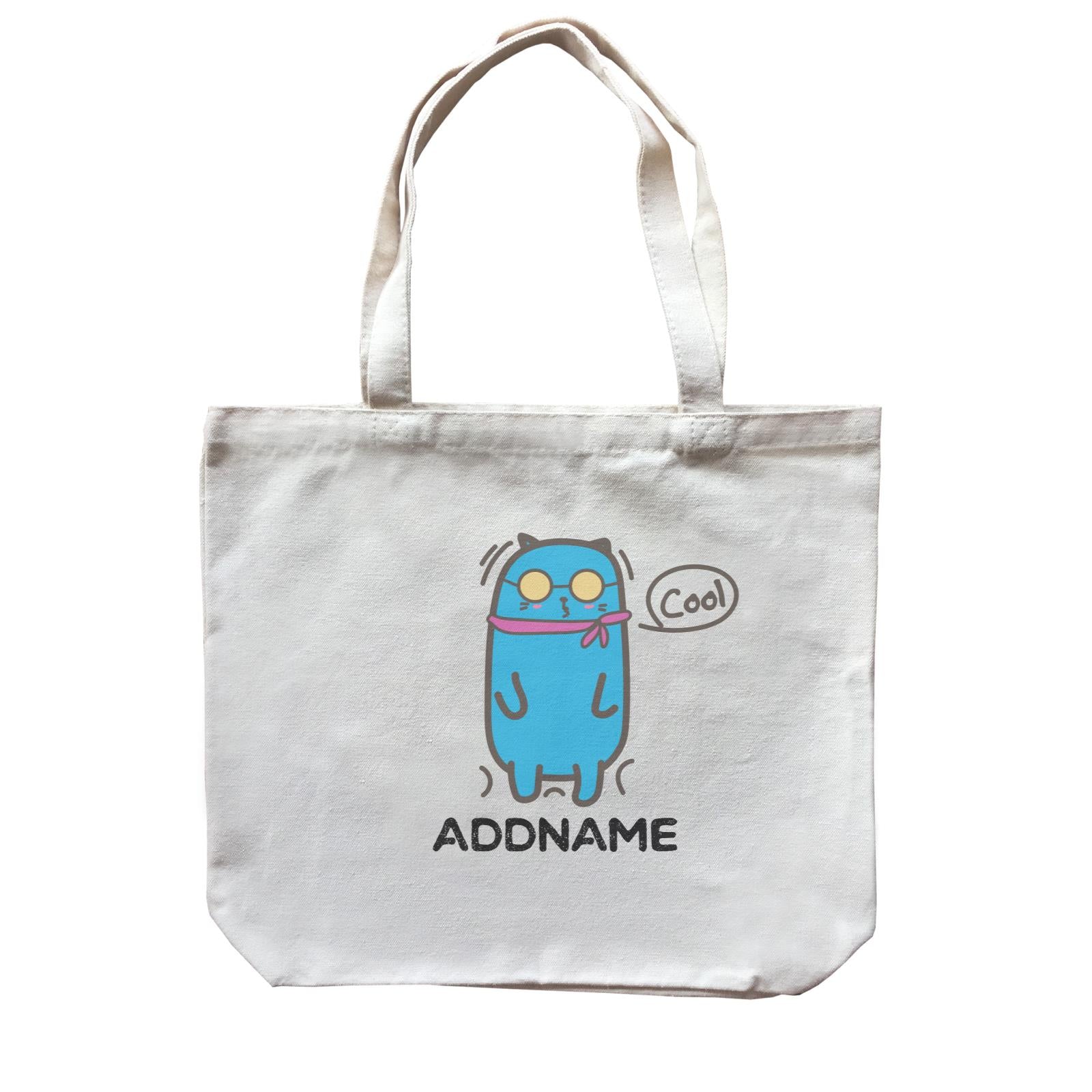 Cute Animals And Friends Series Cool Blue Cat With Sunglasses Addname Canvas Bag