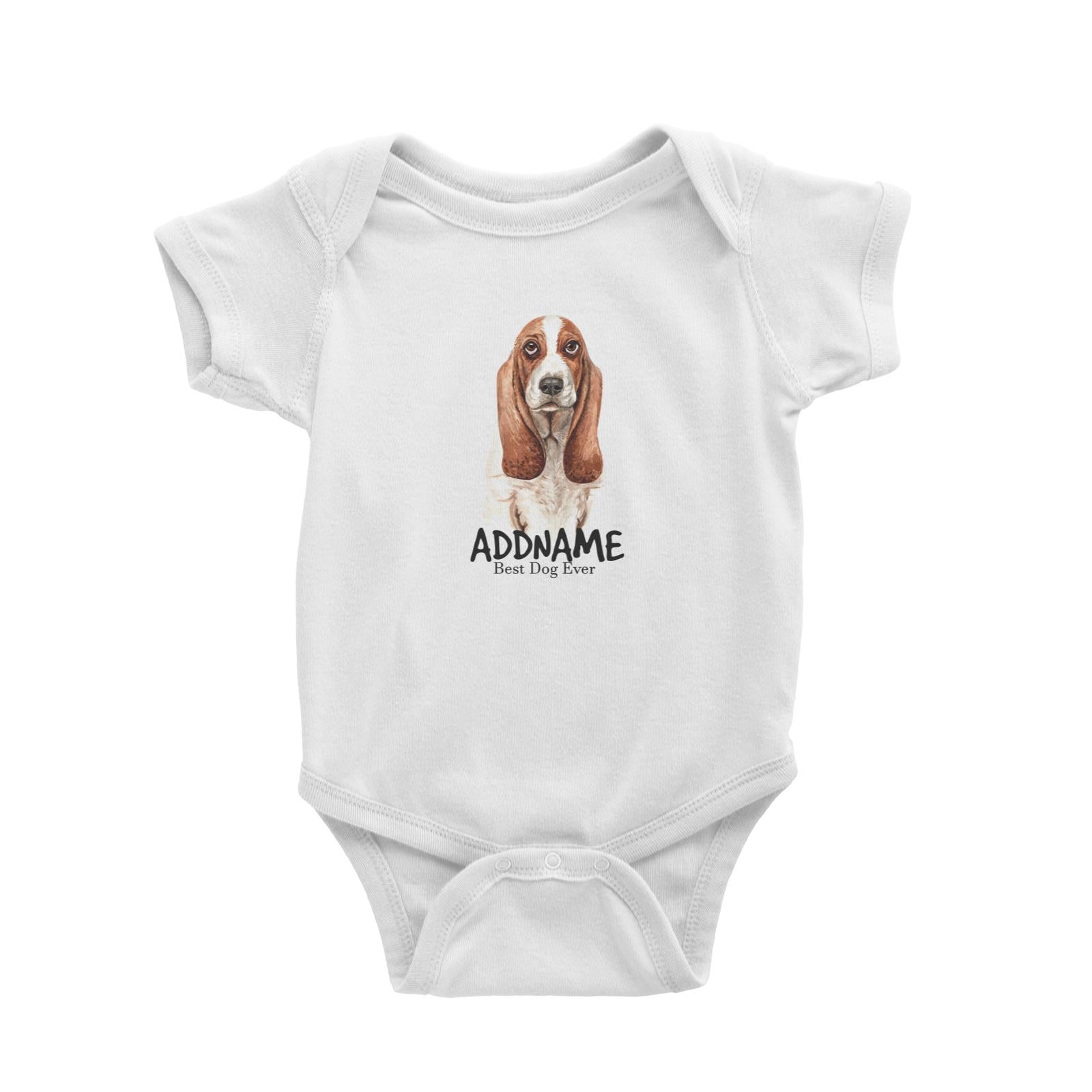 Watercolor Dog Basset Dog Best Dog Ever Addname Baby Romper
