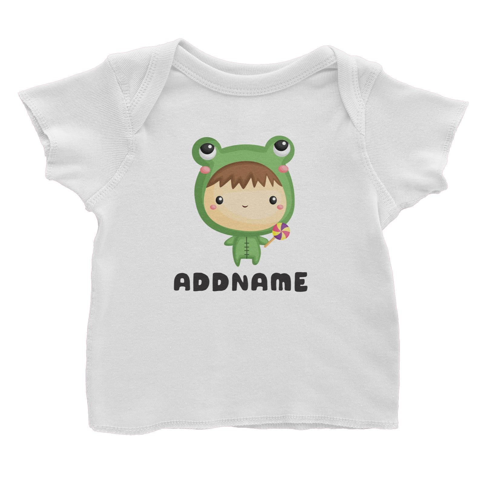 Birthday Frog Baby Boy Wearing Frog Suit Holding Lolipop Addname Baby T-Shirt