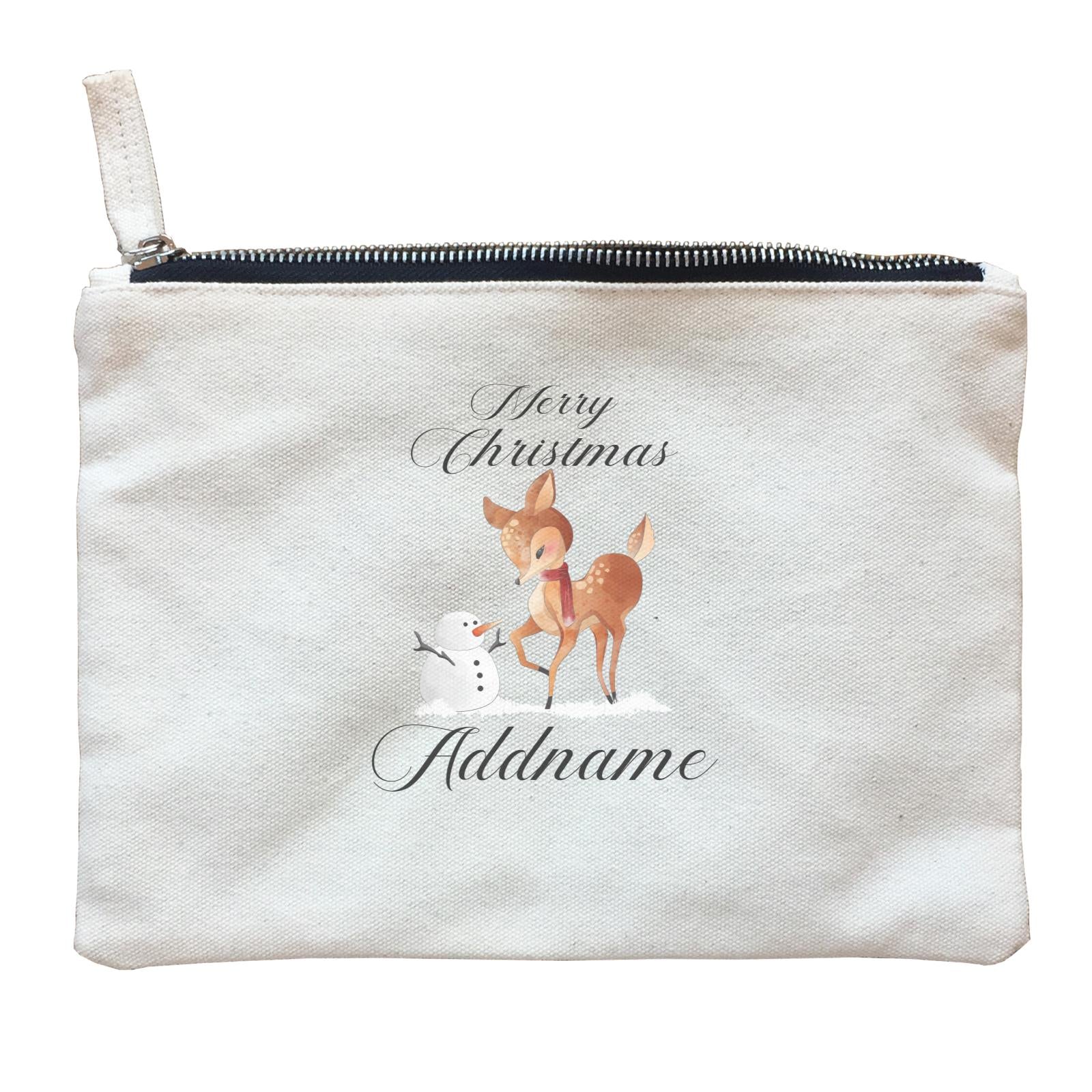 Christmas Cute Deer With Snowman Merry Christmas Addname Zipper Pouch