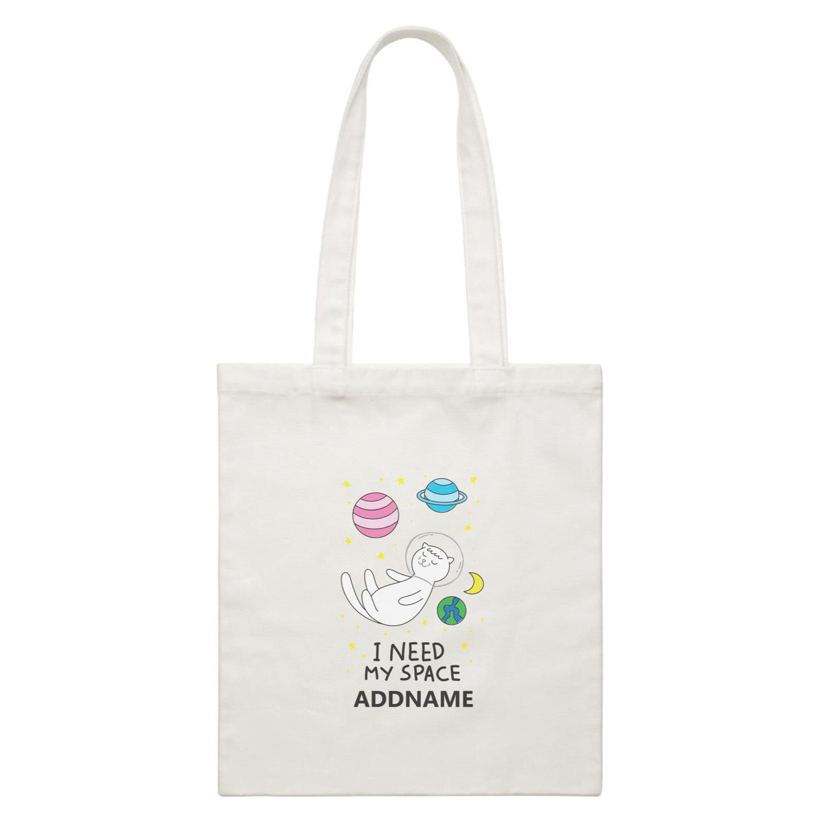 Cool Cute Animals Cats I Need My Space Addname White Canvas Bag
