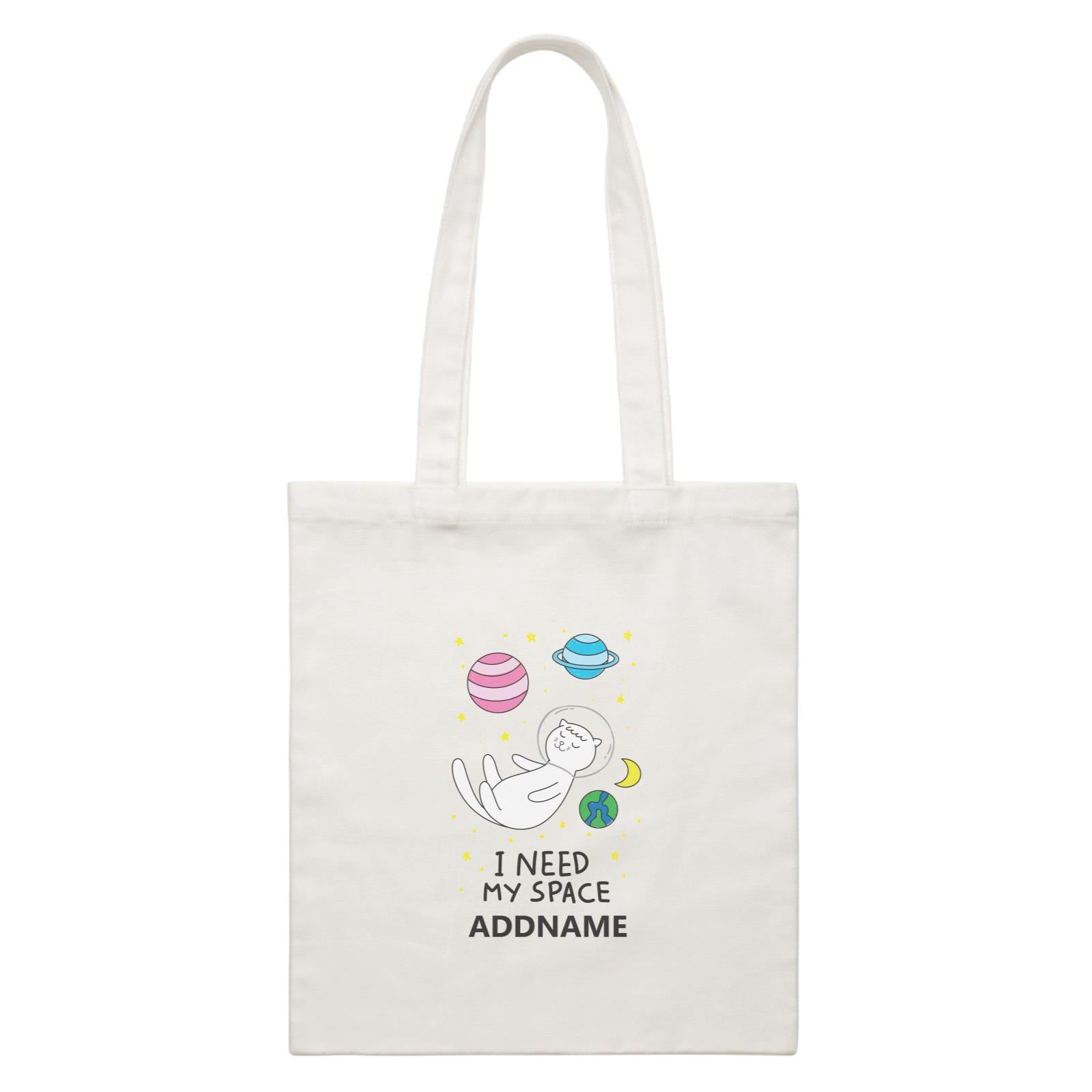 Cool Cute Animals Cats I Need My Space Addname White Canvas Bag