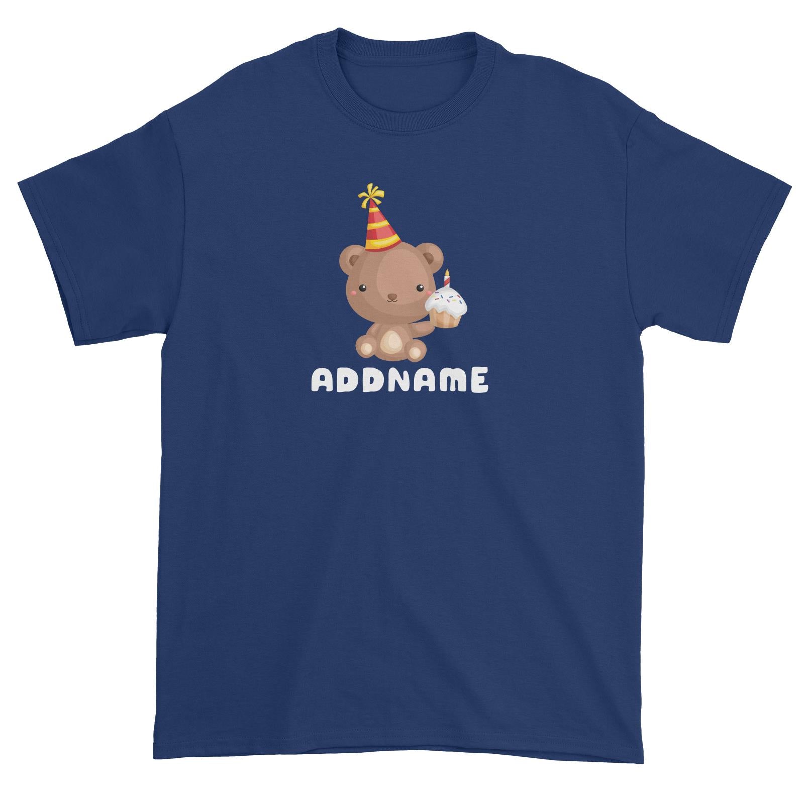 Birthday Friendly Animals Bear Holding Cupcake Addname Unisex T-Shirt