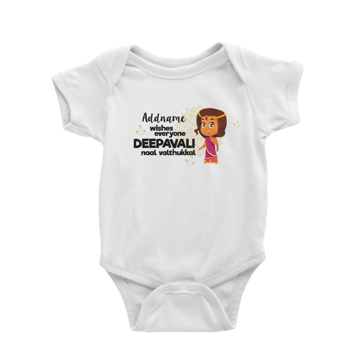 Cute Girl Wishes Everyone Deepavali Addname Baby Romper