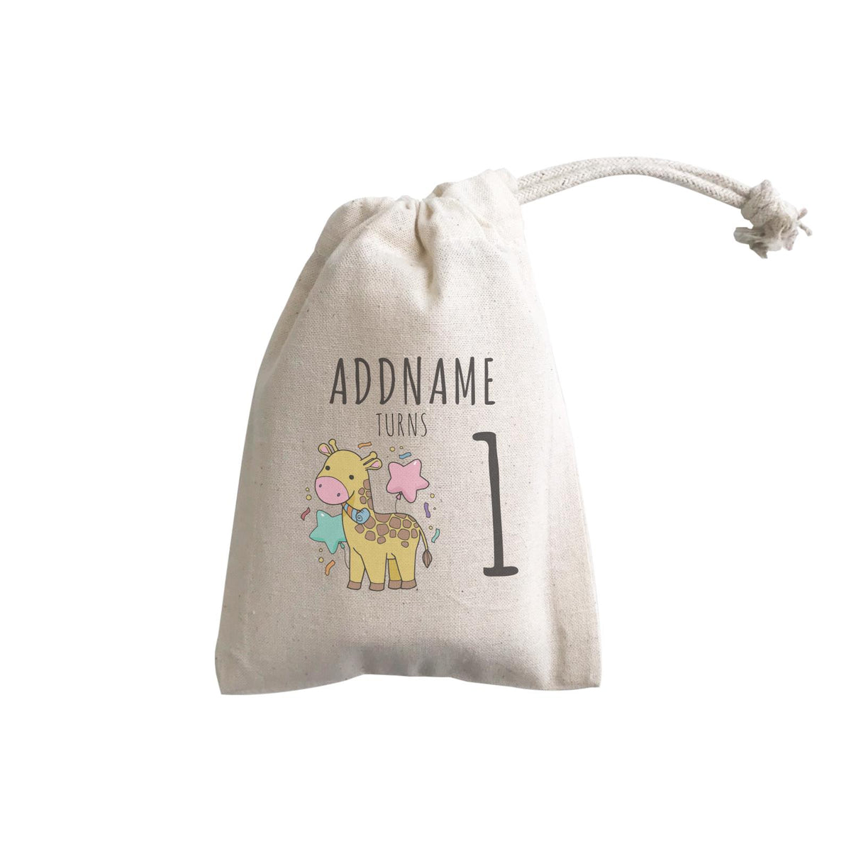 Birthday Sketch Animals Giraffe with Party Horn Addname Turns 1 GP Gift Pouch