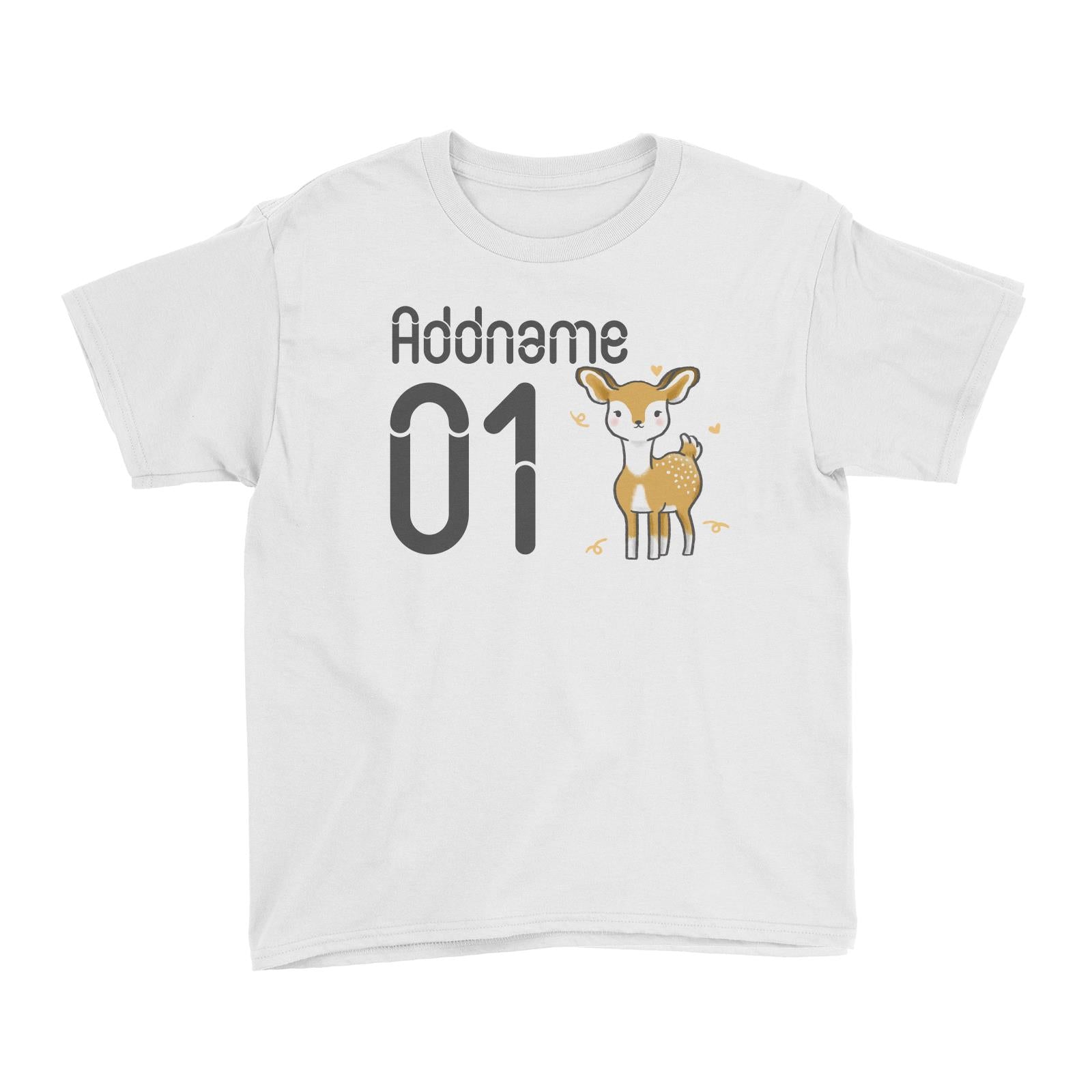 Name and Number Cute Hand Drawn Style Deer Kid's T-Shirt (FLASH DEAL)