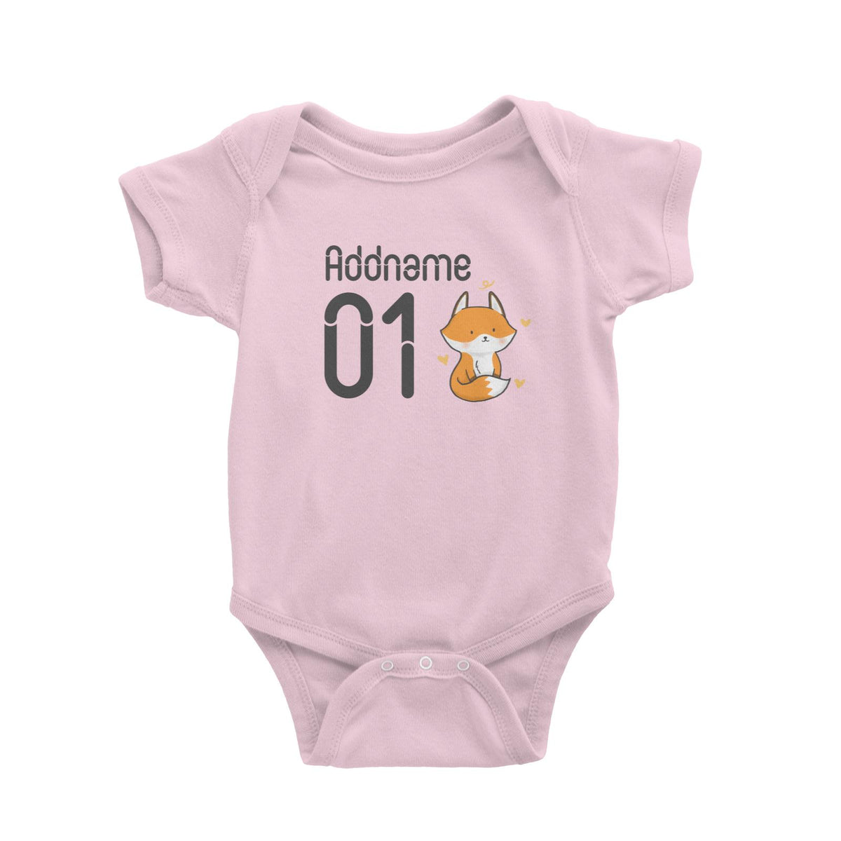 Name and Number Cute Hand Drawn Style Fox Baby Romper