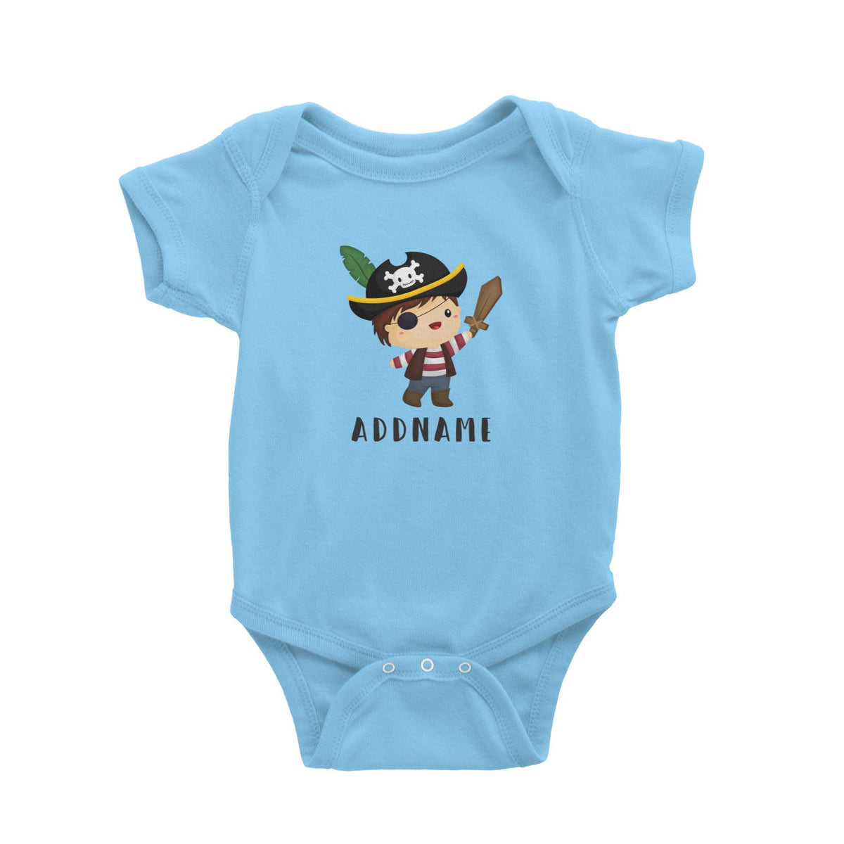 Birthday Pirate Captain Boy Playing Wodden Sword Addname Baby Romper