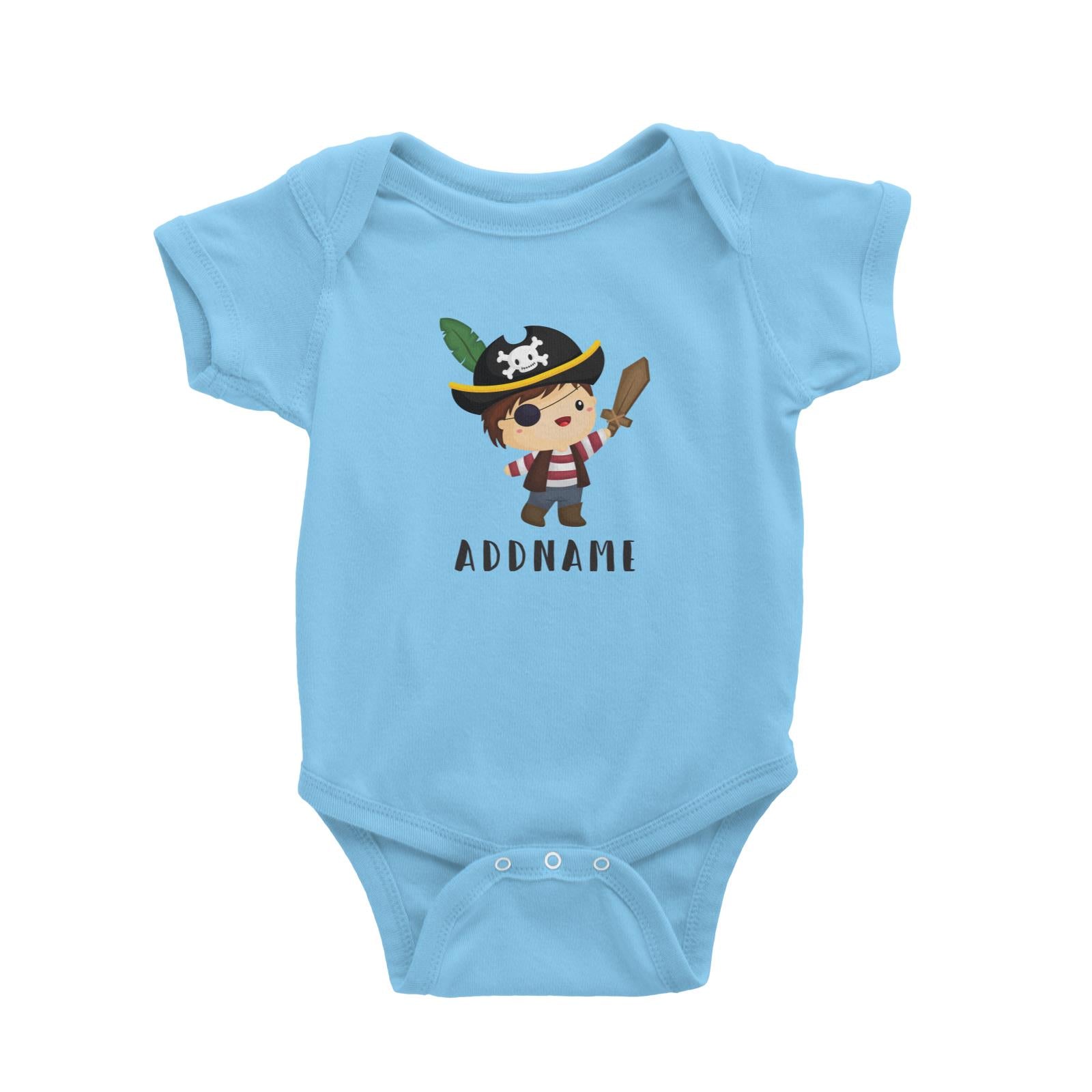 Birthday Pirate Captain Boy Playing Wodden Sword Addname Baby Romper
