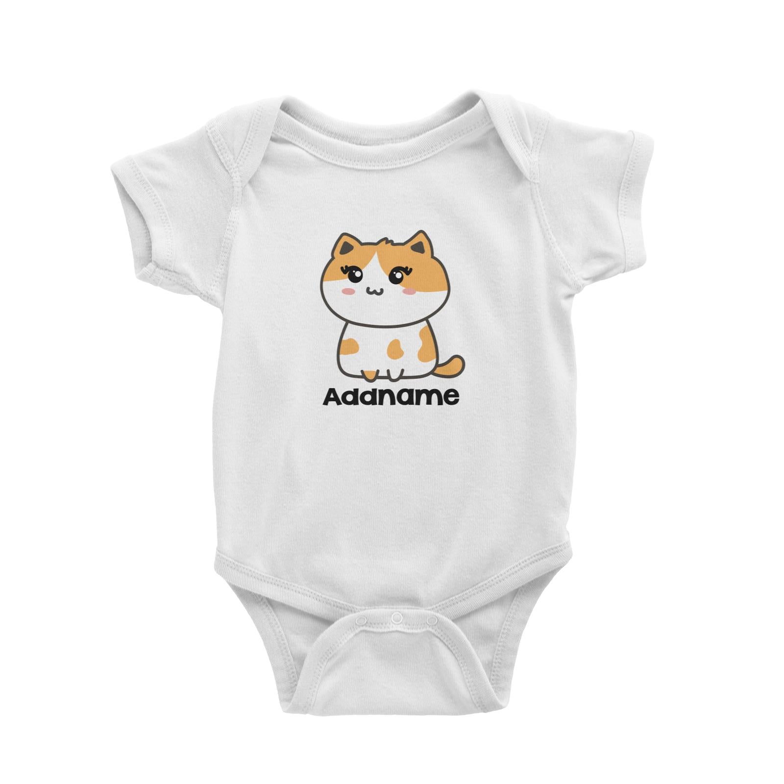 Drawn Adorable Cats White & Yellow Addname Baby Romper