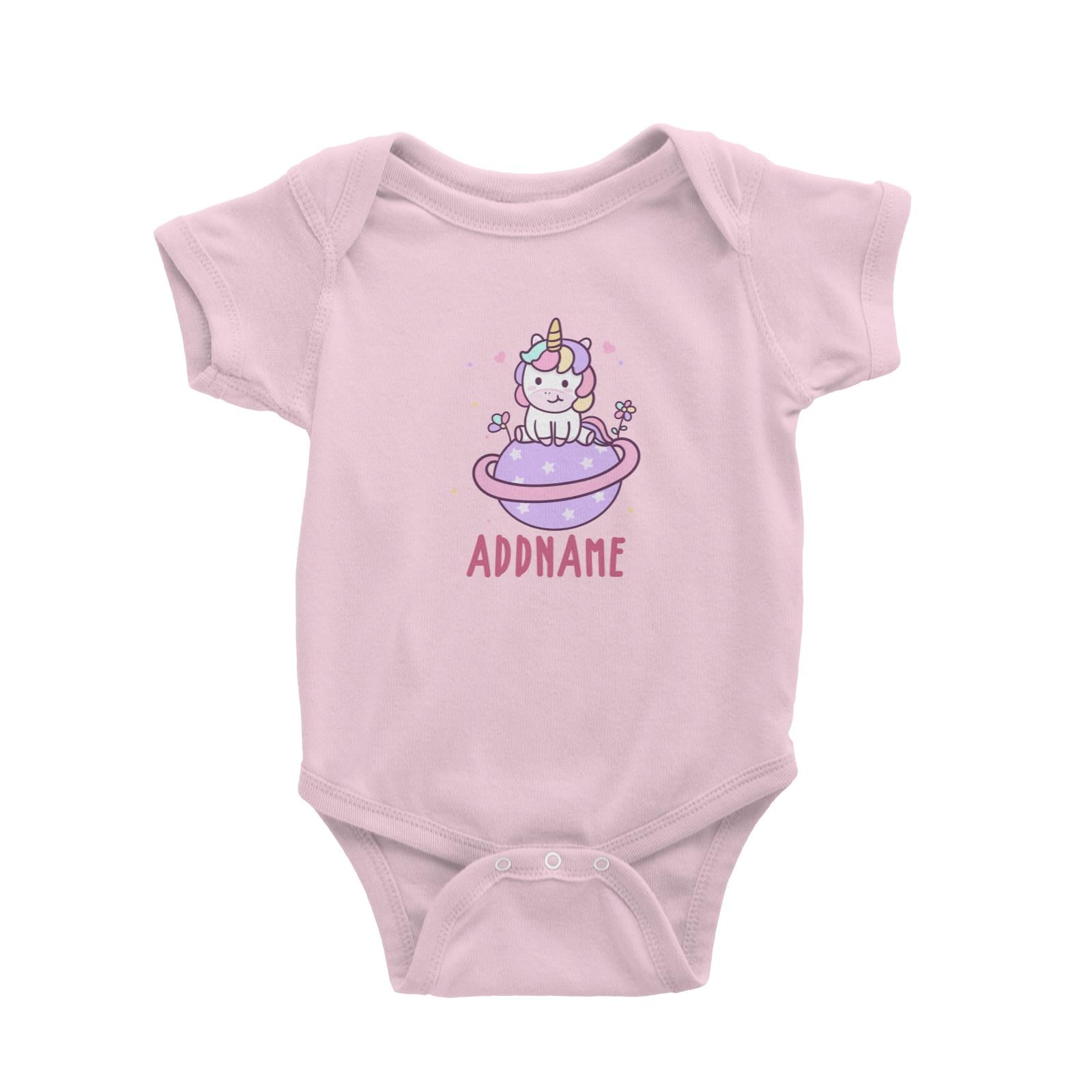 Unicorn And Princess Series Cute Pastel Unicorn Sitting On Planet Addname Baby Romper