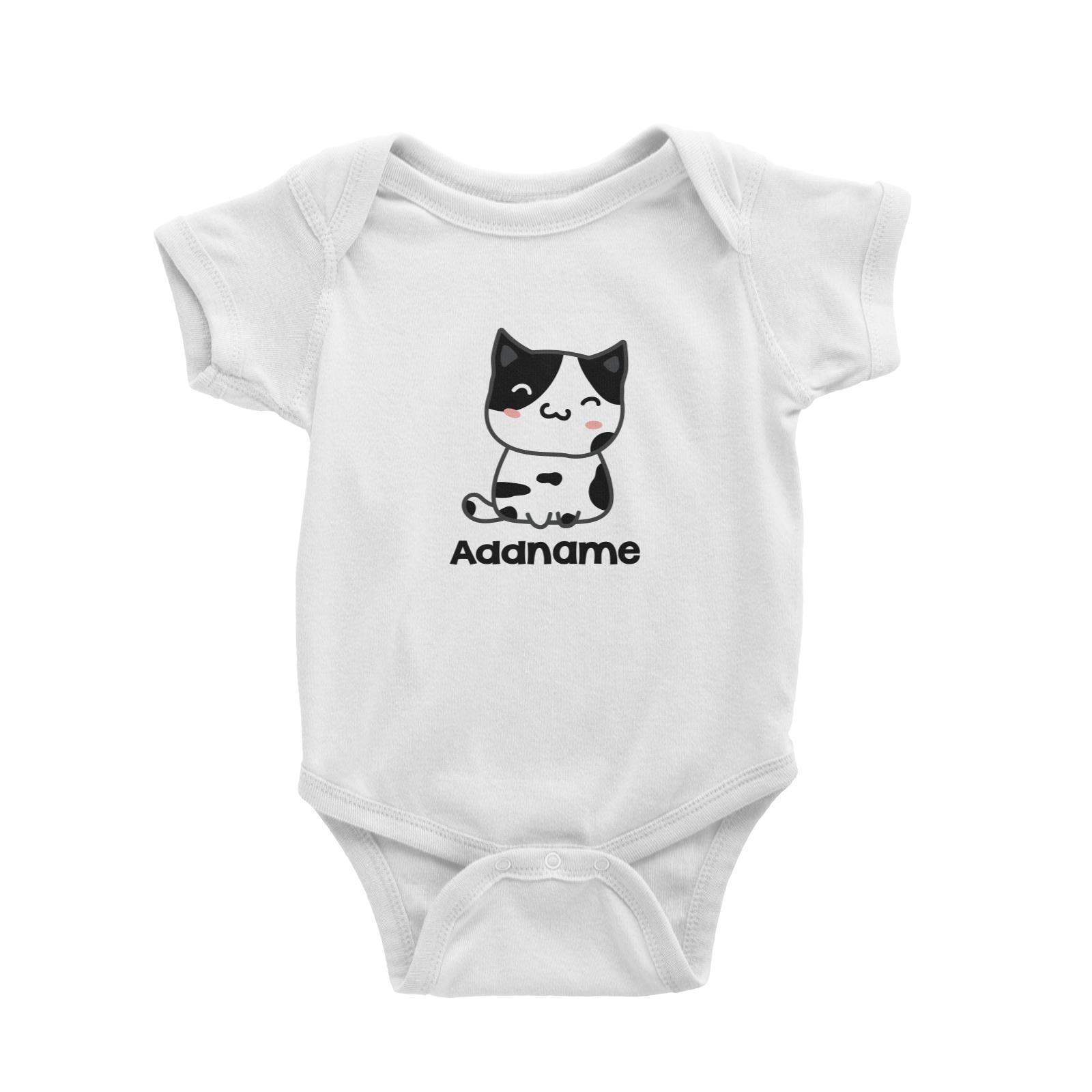 Drawn Adorable Cats Black & White Addname Baby Romper