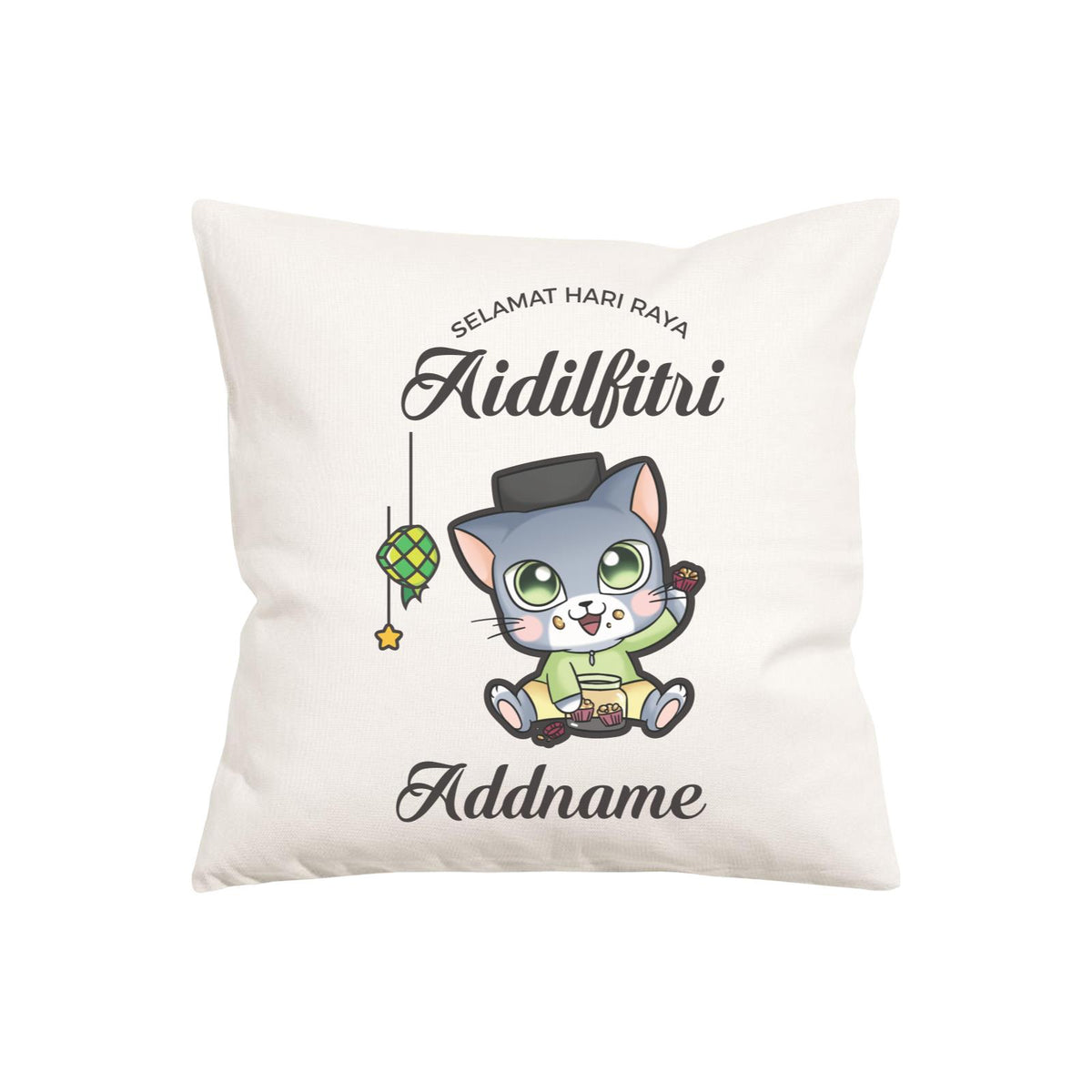 Raya Cute Animals Baby Boy Cat Wishes Selamat Hari Raya Aidilfitri PW Cushion