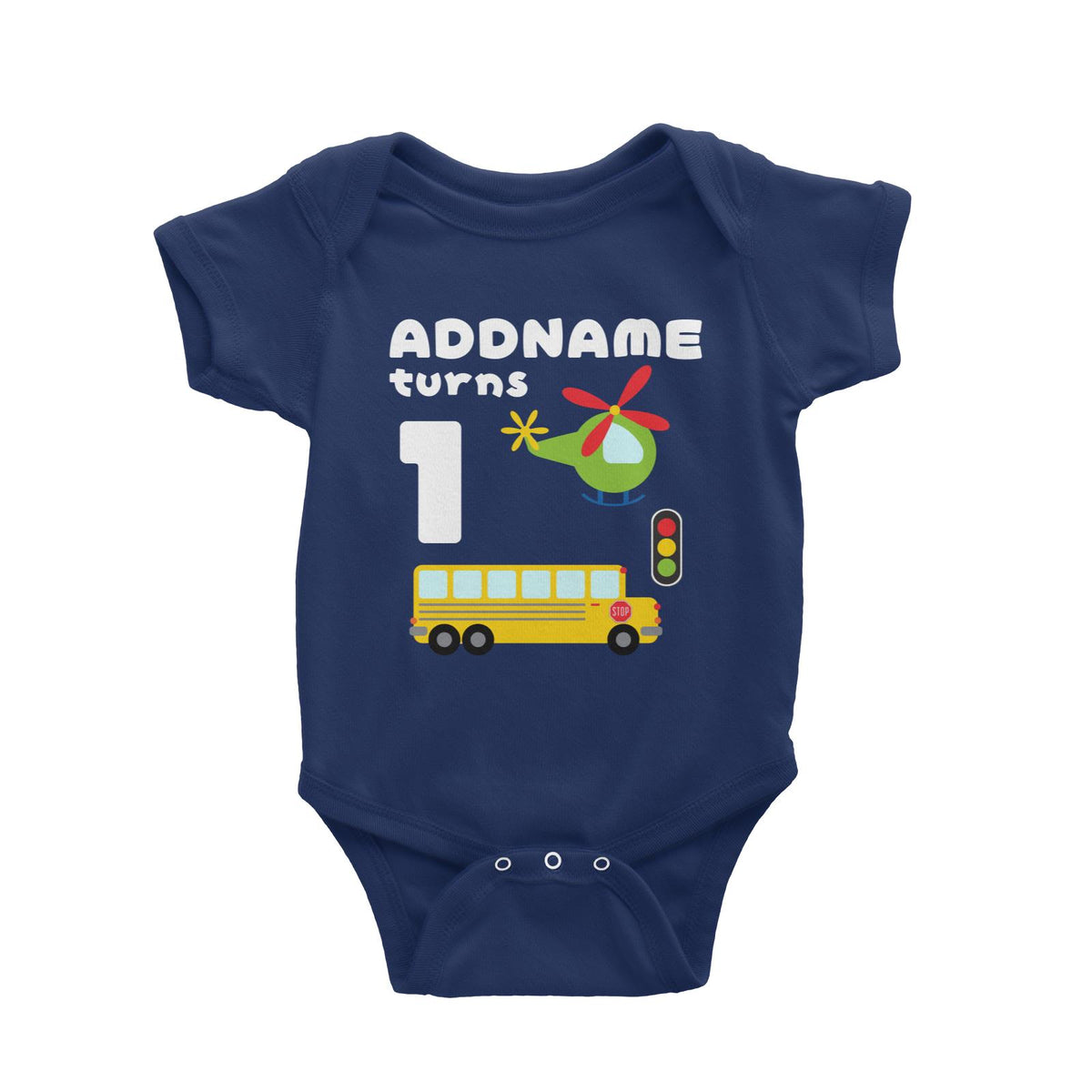Transportation Birthday Theme Personalizable with Name and Number Baby Romper