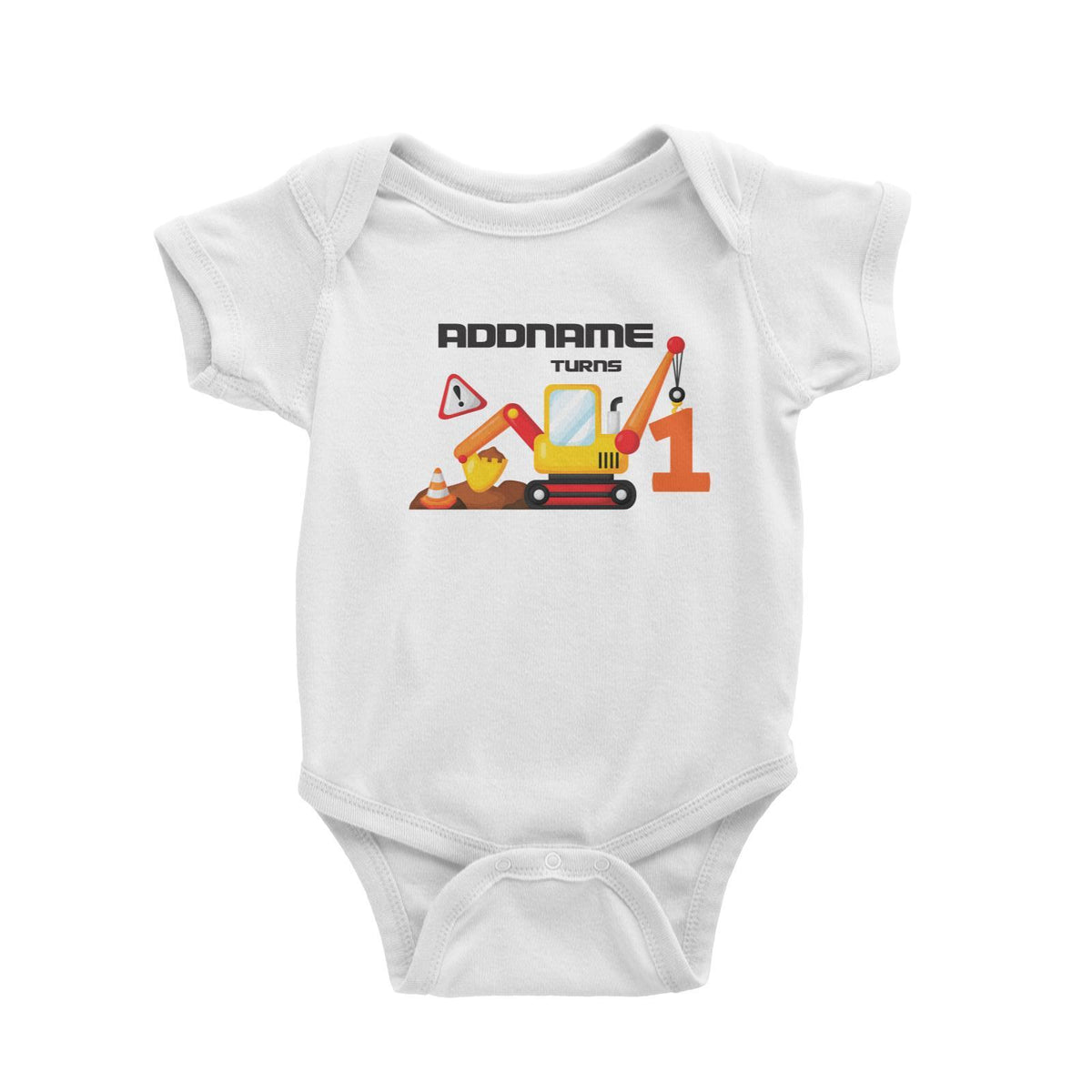 Birthday Construction Excavator Addname Turns 1 Baby Romper