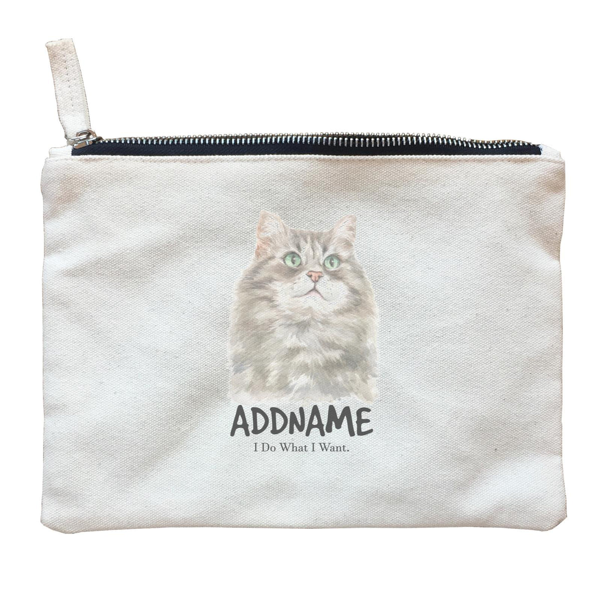 Watercolor Cat Siberian Cat Grey I Do What I Want Addname Zipper Pouch