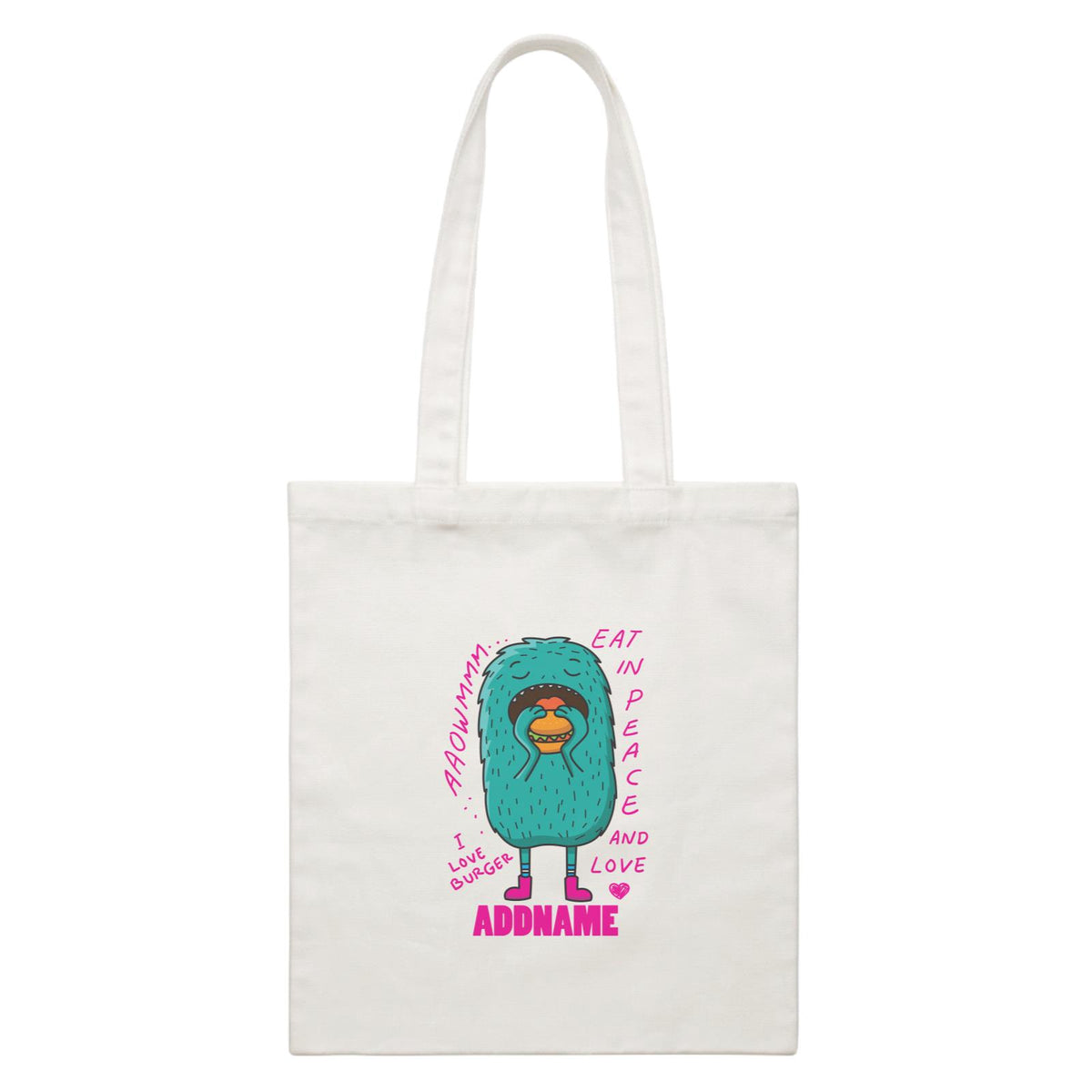 Cool Cute Monster Eat In Peace And Love Addname White Canvas Bag