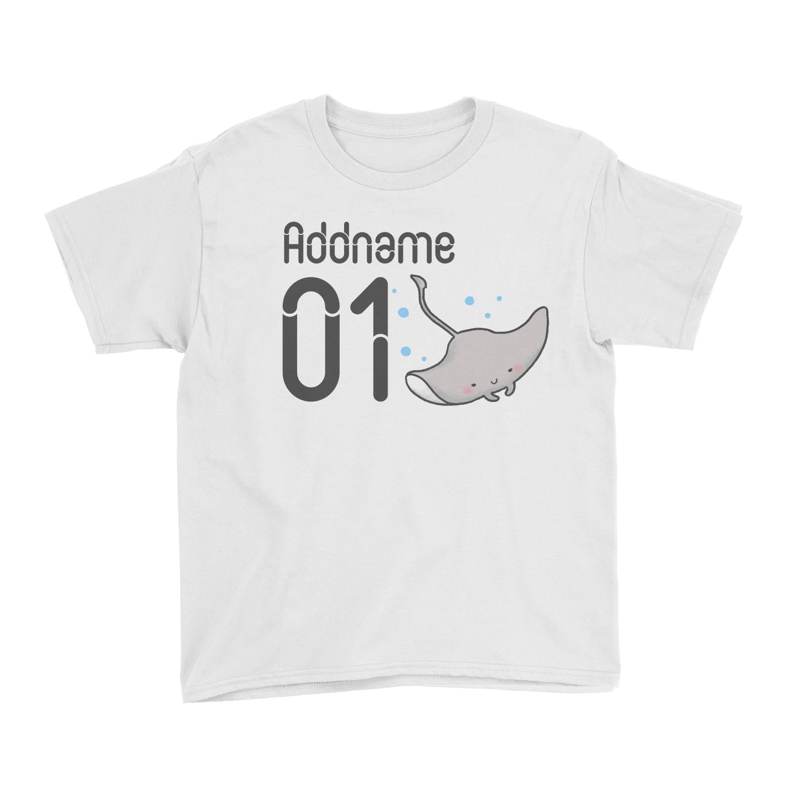 Name and Number Cute Hand Drawn Style Stingray Kid's T-Shirt