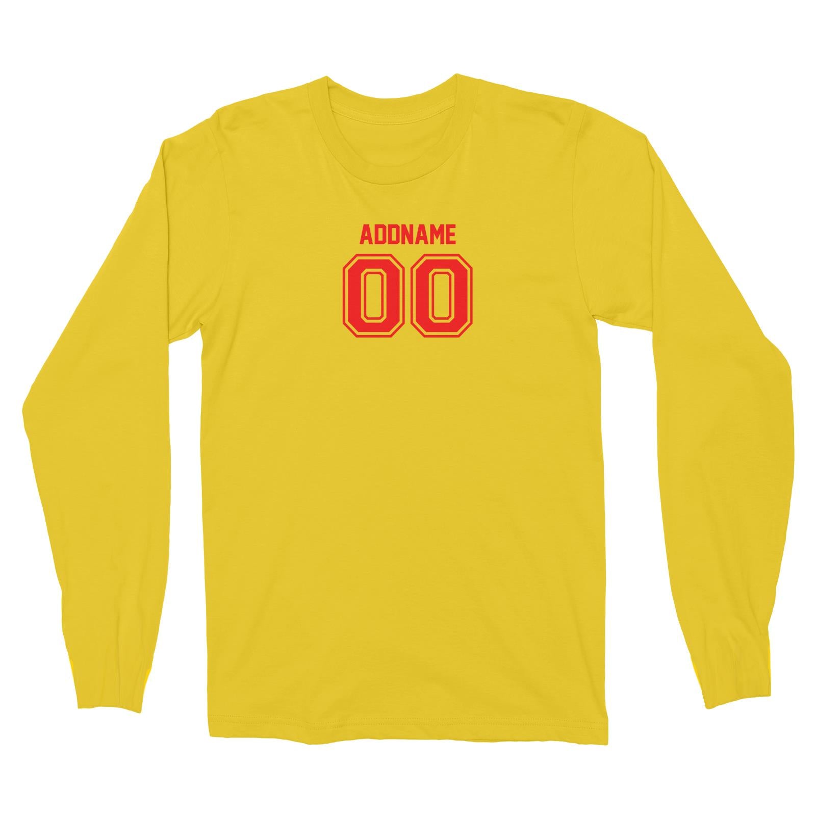 Adults Jersey Red Font With Name and Number Long Sleeve Unisex T-Shirt