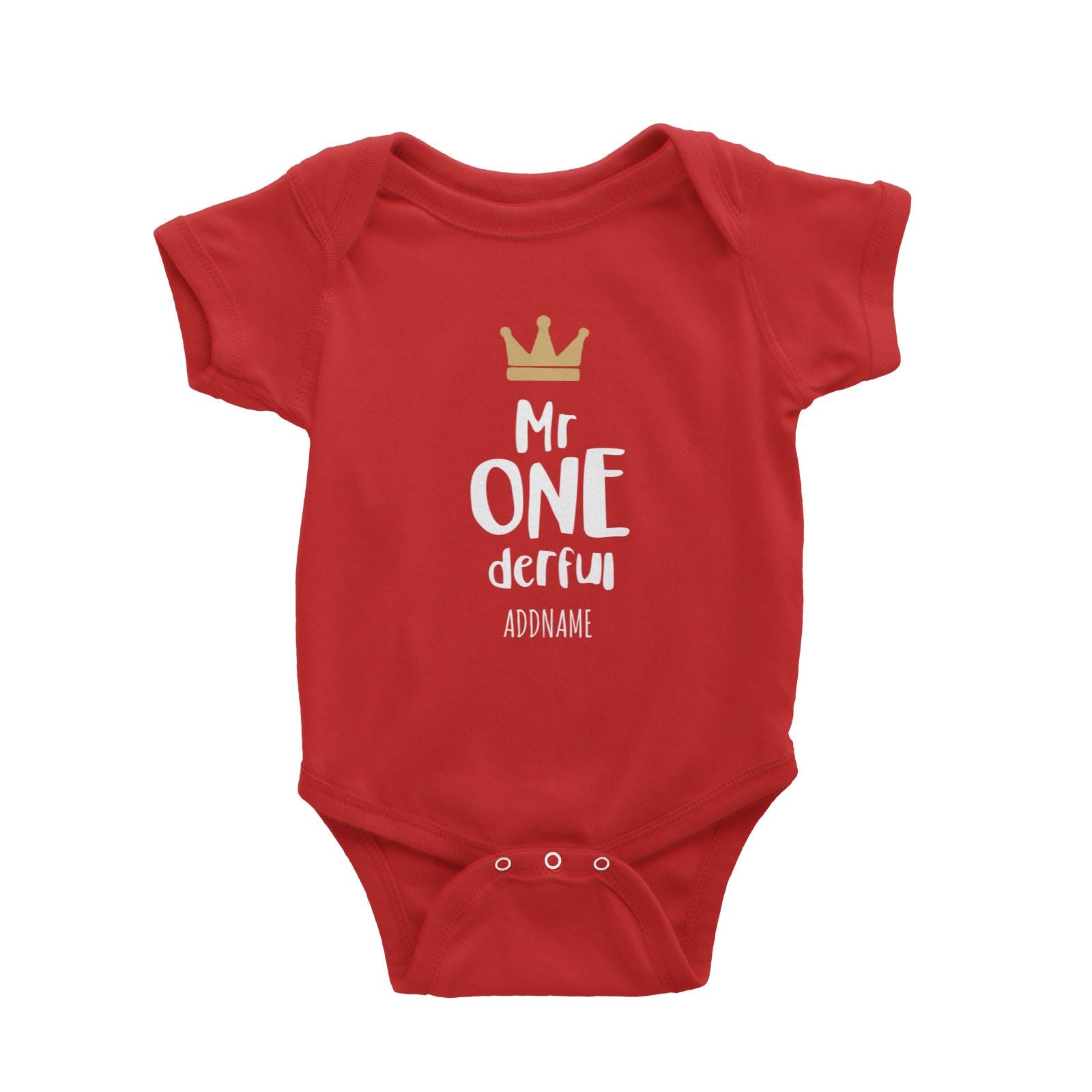 Mr One Derful with Crown Addname Baby Romper Personalizable Designs Basic Newborn