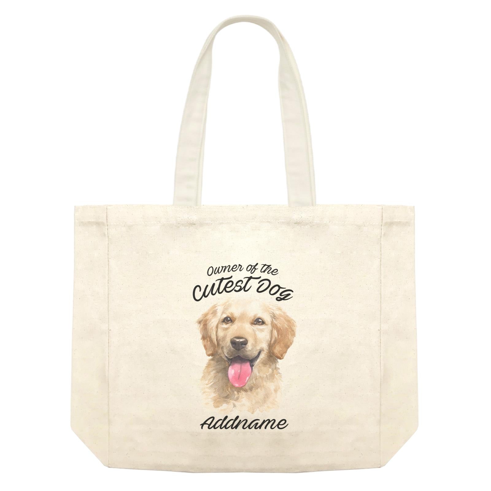 Watercolor Dog Owner Of The Cutest Dog Golden Retriever Front Addname Shopping Bag