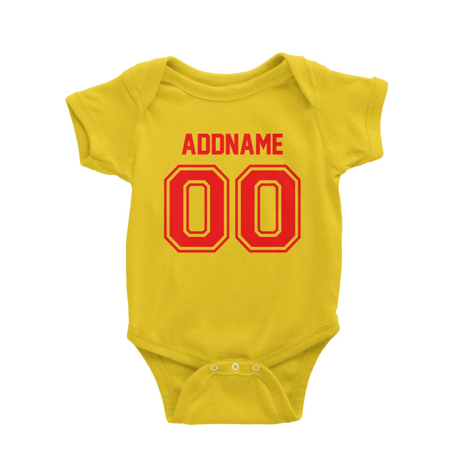 Jersey Red Font With Name and Number Baby Romper